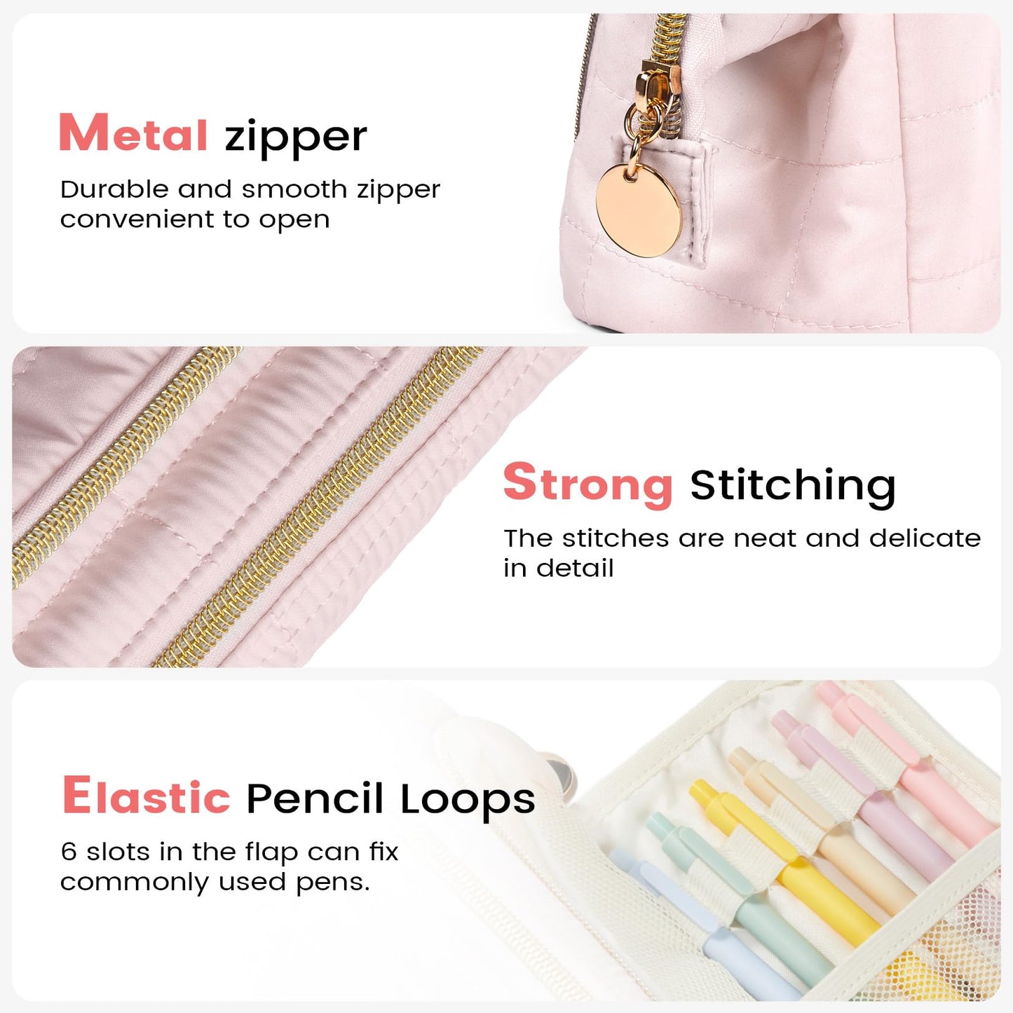 Sooez Large Pencil Case Pouch, Soft Pencil Bag with Zipper, Pen Bag Wide Opening, School Supplies Cute Pencil Case for Girls Boy Men Women, Dusty Pink