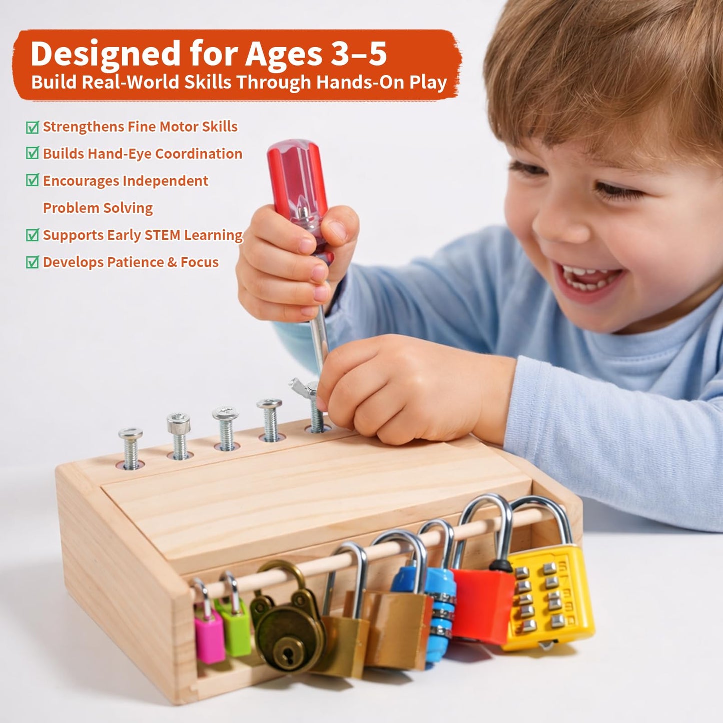INIFEIDALA Montessori Toys for 3 4 5 Year Old,Montessori Screwdriver Board Set-Lock and Key Toy,Kids Tool Set,Preschool Learning Sensory Activities - Fine Motor Skills - STEM Toys