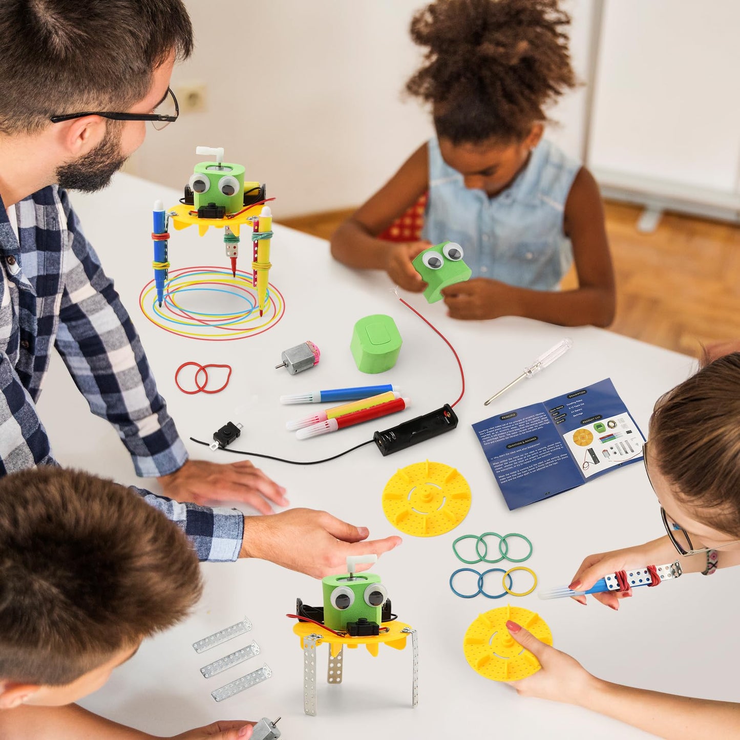 Bulk STEM Craft Kits for Kids 8-12: 4-Pack Doodling Robot Building Kits, Classroom Activities & Science Experiments, Educational Robotics DIY Project for Boys Girls, STEM Toys for School Clubs