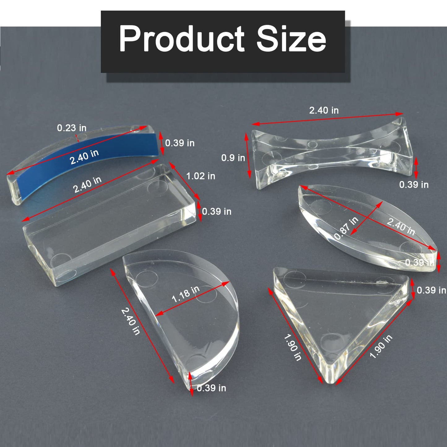 6 Pcs Acrylic Glass Light Prism Optical Lens Triangular Semicircular Rectangular Concave Convex Mirror Len Physics Demonstration Tools Equipment for Physics Teaching Lab Reflection Refraction Science
