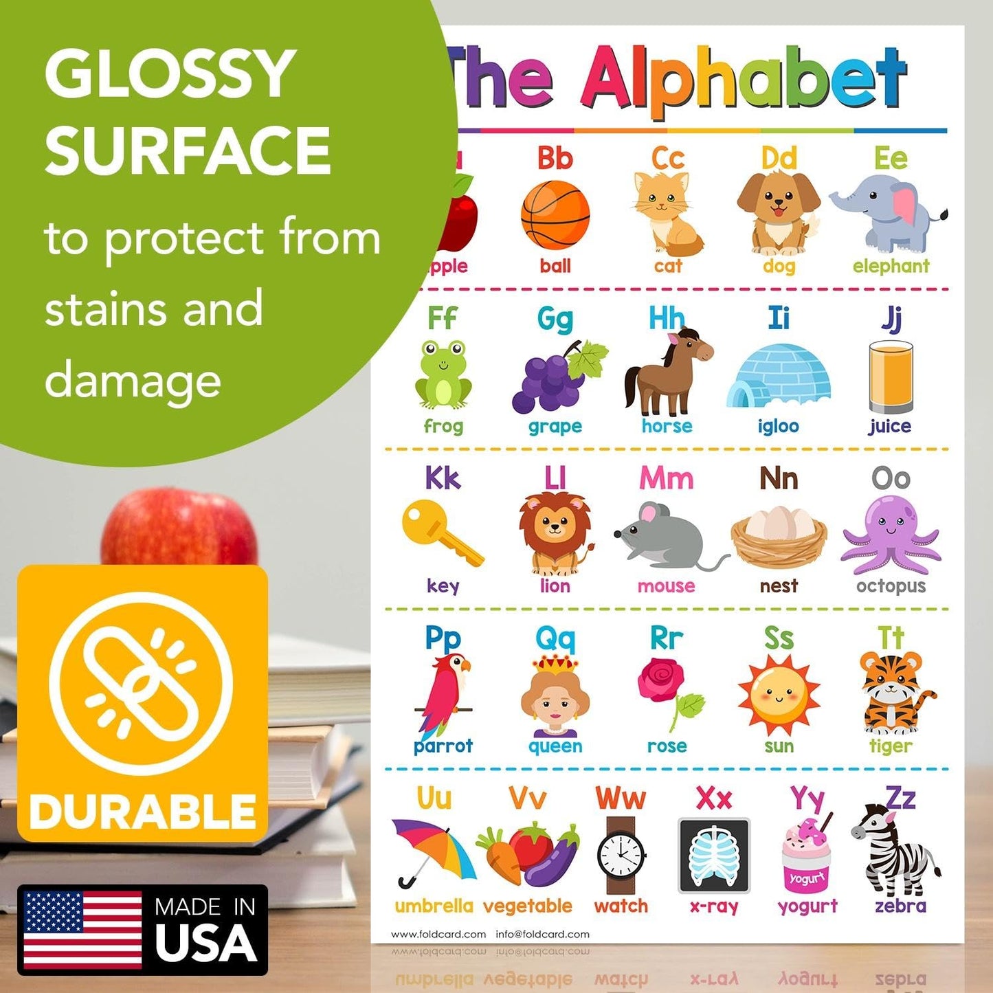 Alphabet Educational Charts for Preschool to Gradeschool – Bright and Colorful Visual/Learning Aid Wall Art Poster for Classroom or Home | Printed on Glossy Durable Cardstock | 11" x 17" | 5 per Pack