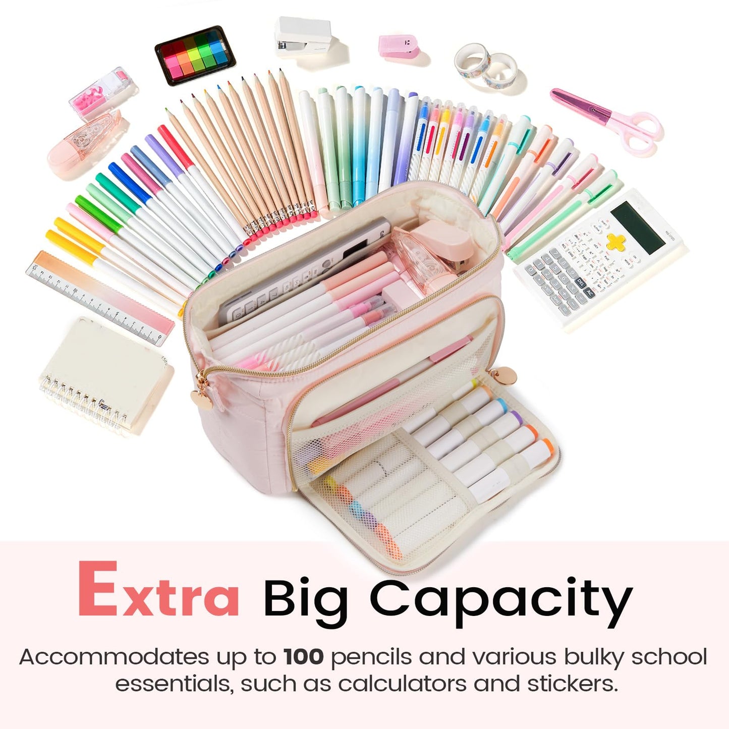 Sooez Large Pencil Case Pouch, Soft Pencil Bag with Zipper, Pen Bag Wide Opening, School Supplies Cute Pencil Case for Girls Boy Men Women, Blue