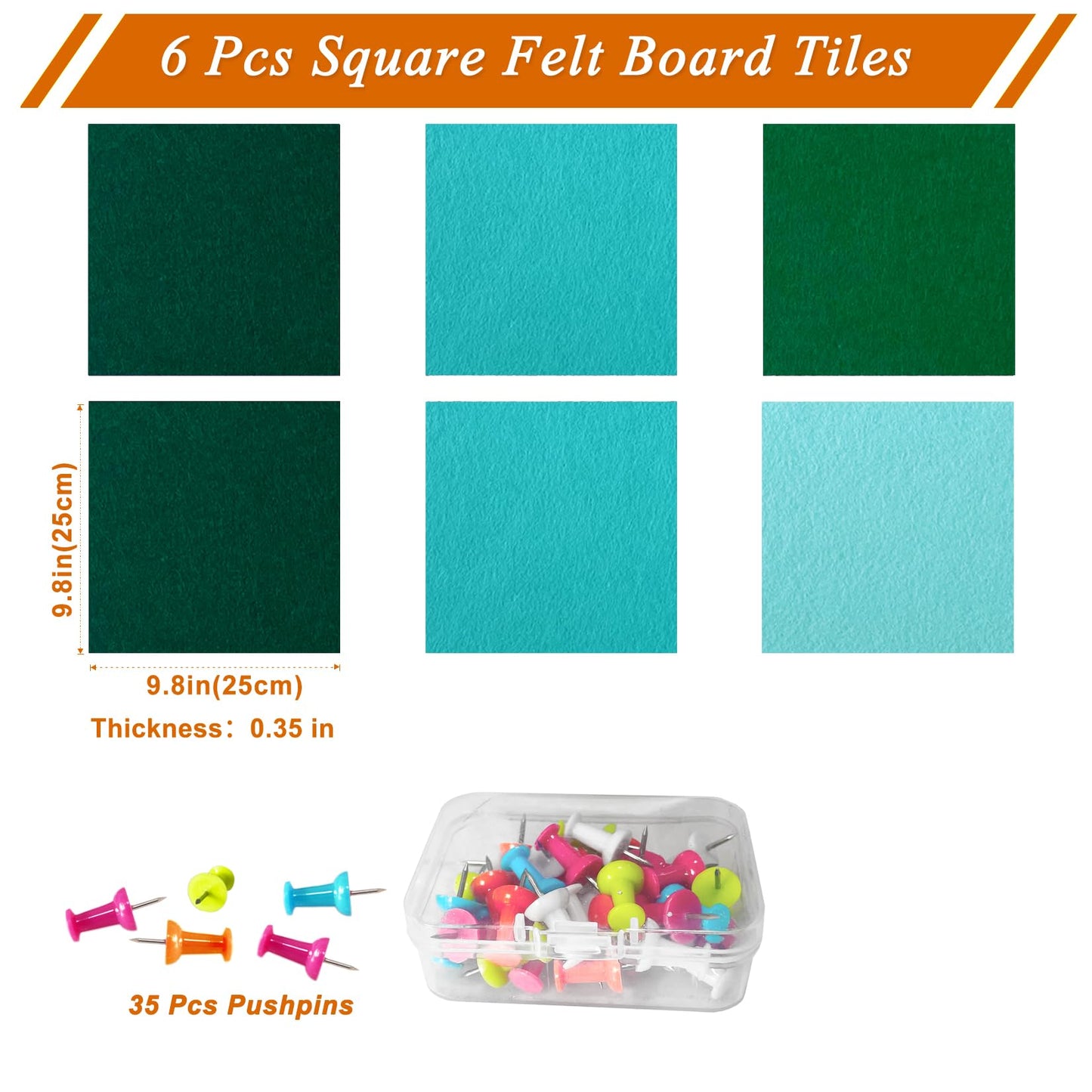 HULAVO Square Felt Cork Bulletin Board Tiles, Self Adhesive DIY Felt Pin Board for Wall 30" x 20" with 35 Pushpins for Office School Home Wall Decor Stickers Memos Photos Display (Gradual Green)