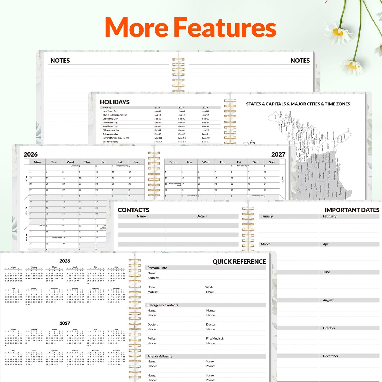SUNEE Academic Planner 2026-2027 – Weekly & Monthly Planner, July 2026 to June 2027, 8.5"x11", Thick Paper, Tabs, Pockets, Bookmark, Spiral-Bound, Student Teacher Organizer, Greenery