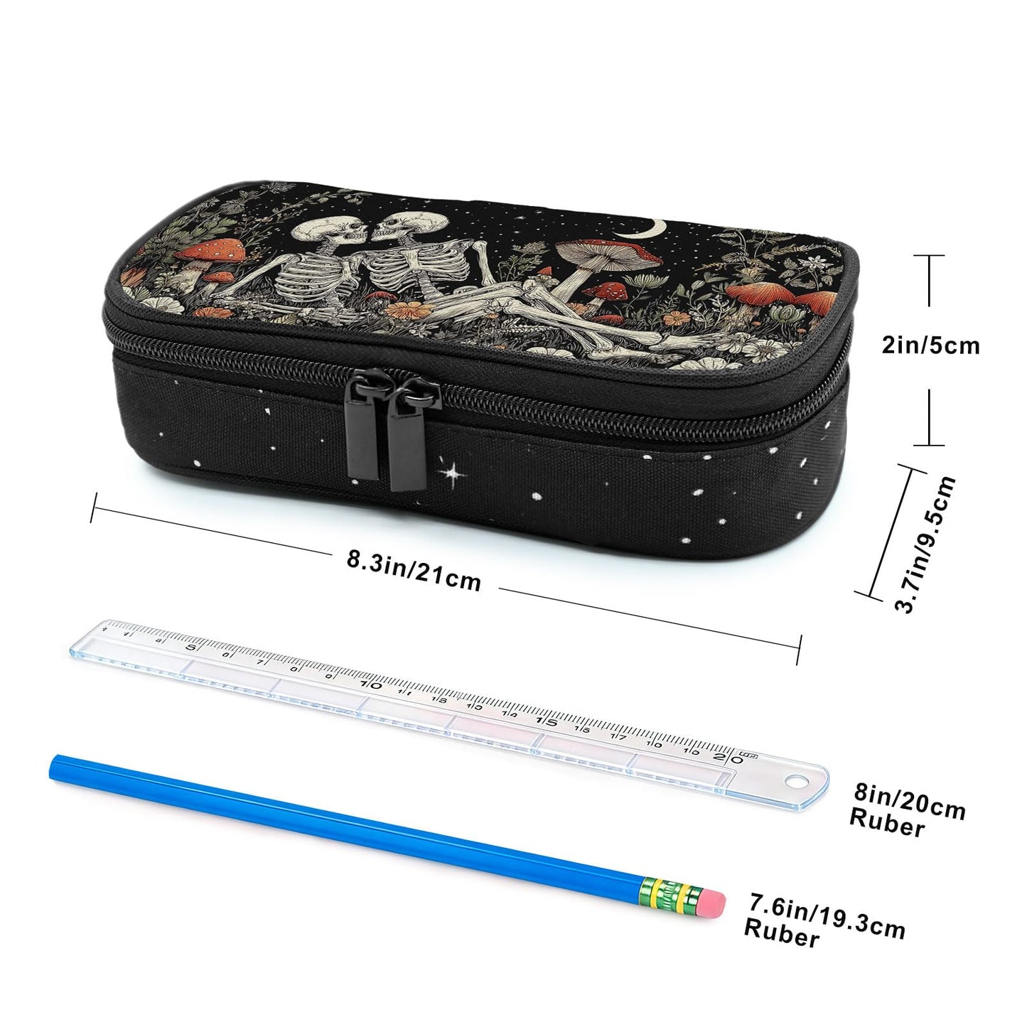 Betyiwling Skull Couple Pencil Case for Girls Boys Teen Large Capacity Portable Pencil Bag Pouch Box with Zipper School Supplies Stationery Storage Organizer for Back to School