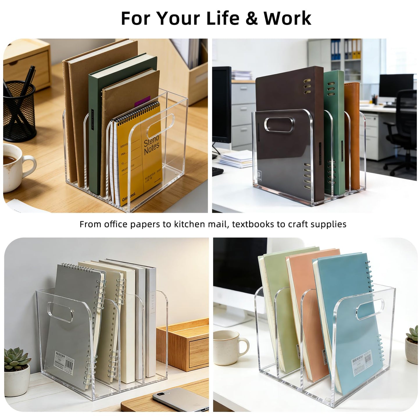 AIDIMOO Acrylic Magazine File Holder, 3 Vertical Compartments Desk Document Sorter Organizer, Clear Folder Rack Binder for Office/Documents/Classroom, for Home, Tablet, Magazines, Books & Accessories