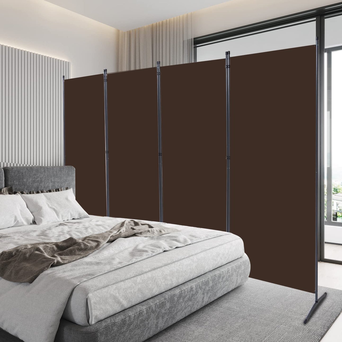 YASRKML Room Divider Folding Privacy Screens, Portable Room Divider Panel 4 Panel Partition Room Dividers Screen, Freestanding Room Partitions and Dividers Fabric Dividers for Room Separation, Brown