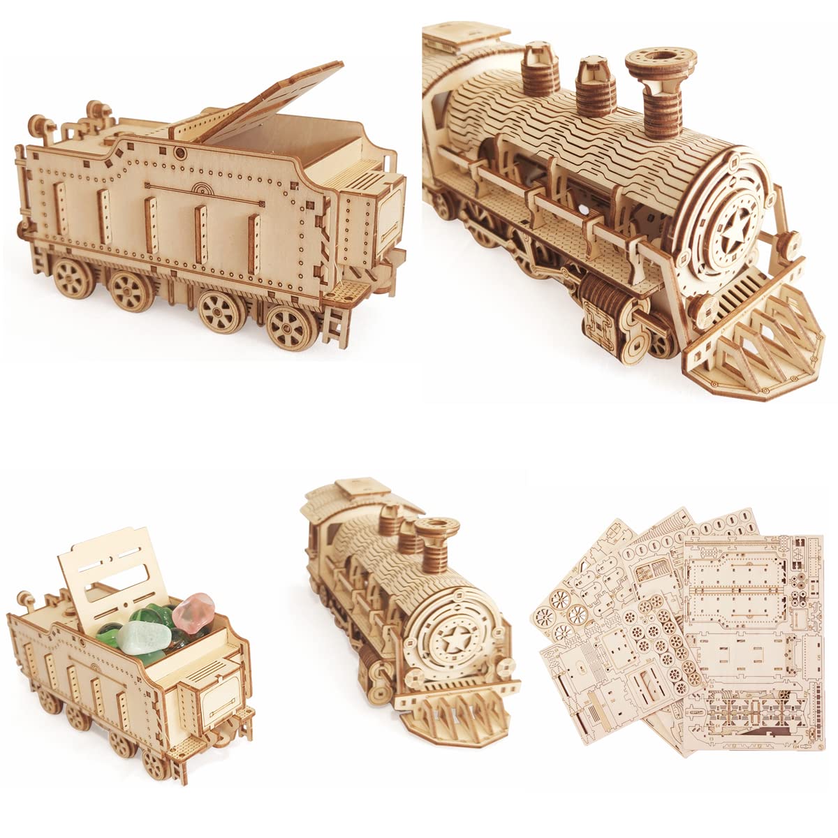 3D Wooden Puzzle - DIY Mechanical Steam Train Model Kits - Wood Crafts Vehicle Building Model - Wooden STEM Brain Teaser Puzzle - Steam Train Christmas Birthday Gifts for Adults & Teens