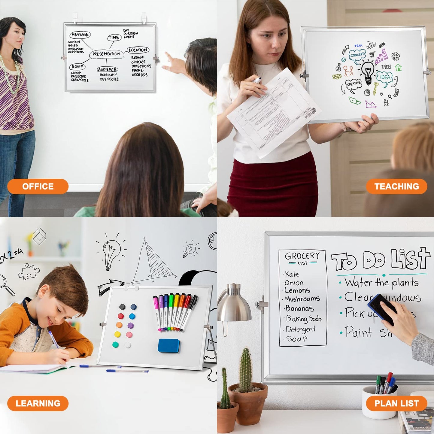 Dry Erase White Board, Aisuoker 16 x 12inch Magnetic Desktop Whiteboard with Stand,10 Markers, 10 Magnets and 1 Eraser, Portable Double-Sided White Board for Kid Drawing Memo to Do and List Wall-White