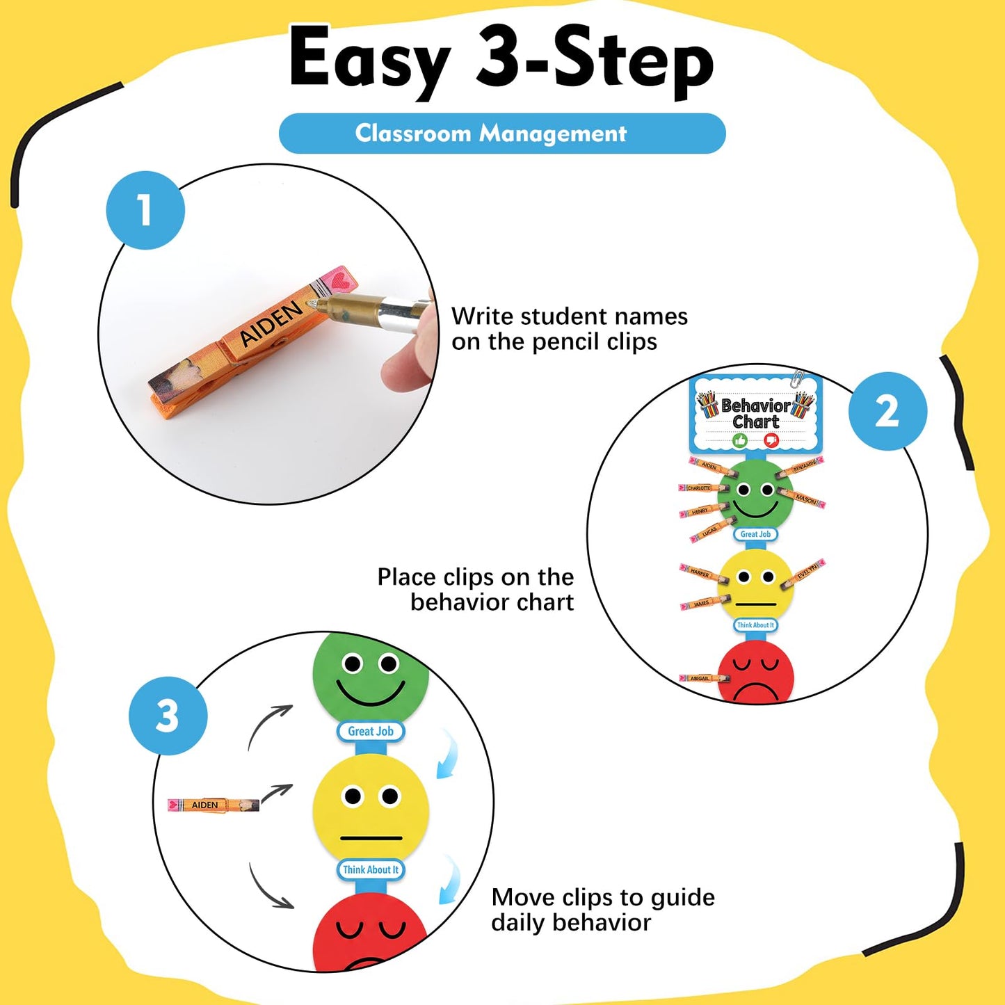 Poola Voidra Classroom Behavior Chart for Teachers Felt Reward System with 30 Wooden Clips & 6 Magnetic Tabs Classroom Management Tool for Homeschool Student Learning Performance Behavior(English)