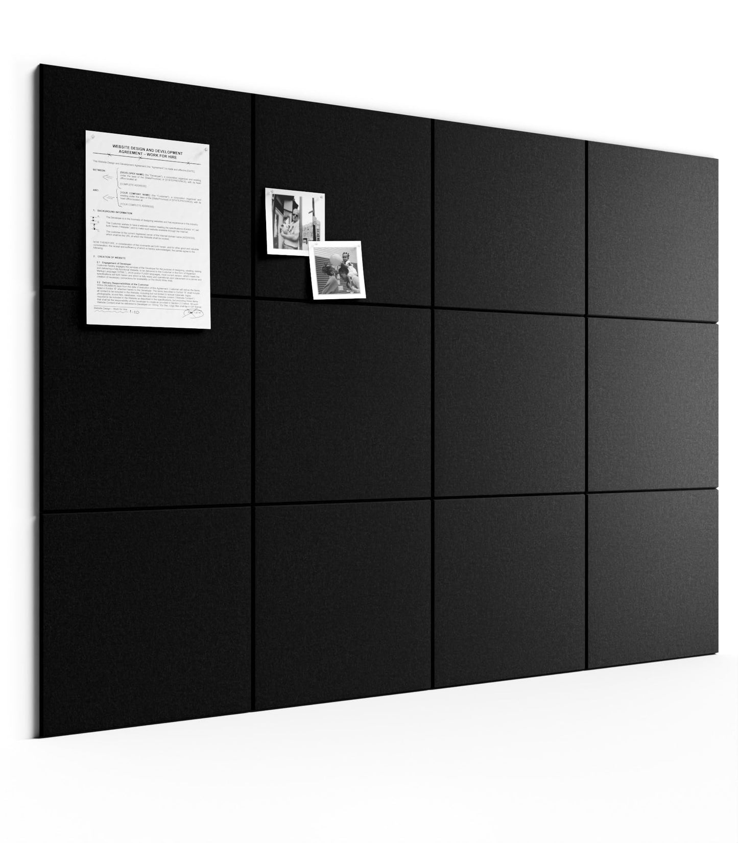 Bumusty Large Cork Board 48" x 36" Alternative - 12 Pack Felt Wall Tiles with 70 Safe Removable Adhesive Tabs, 30 Pushpins, Cork Boards for Walls Pin Board Bulletin Board Office Decor (Black)