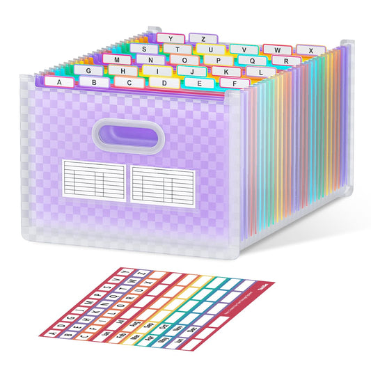 ThinkTex 26-Pocket Accordion File Organizer, Upright & Open Top, A–Z Colorful Tabs, High Capacity Expanding File Folder, Letter/A4 Size Essentials for School, Home, and Office-Purple