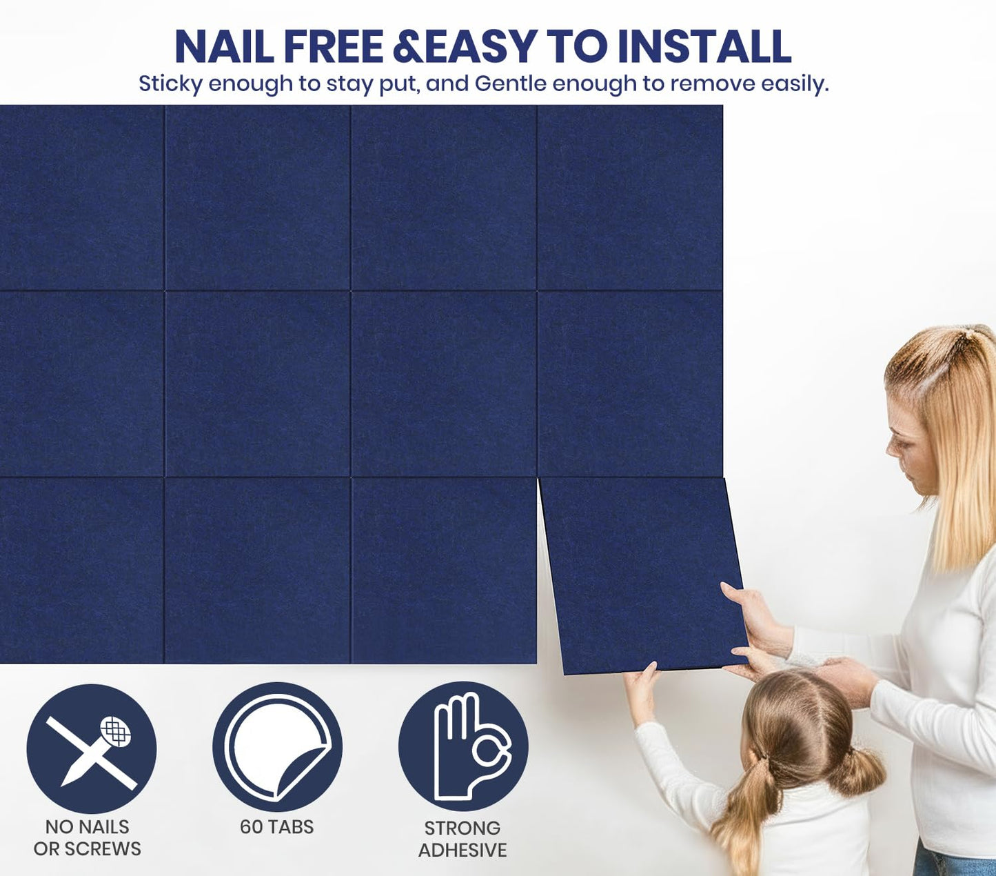 Large Cork Board Alternative 36" X 24" Bulletin Board - 6 Pack Removable Felt Wall Tiles with 20 pushpins, Large Cork Boards for Walls Cork Board for Office Pin Board Tack Board - Denim Blue