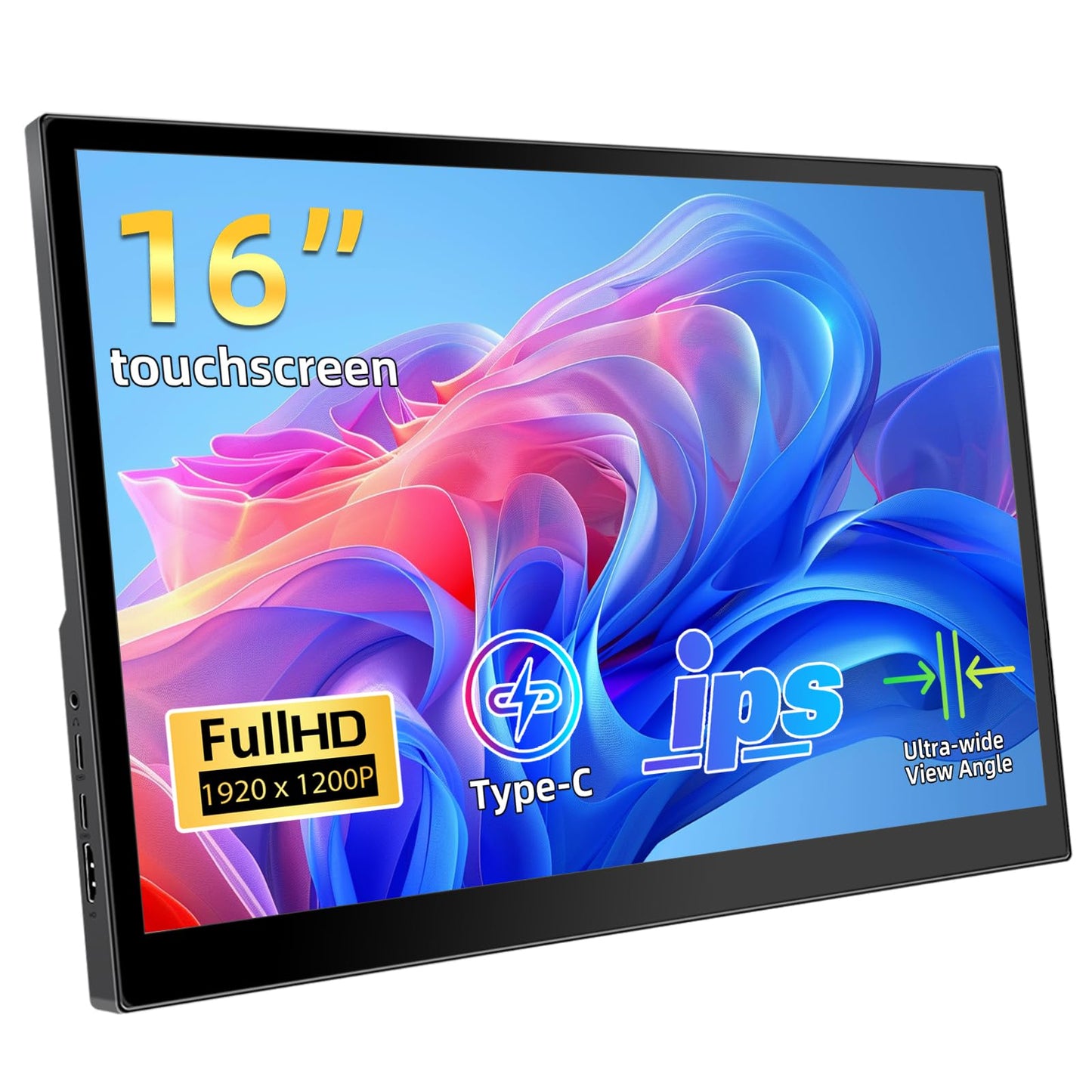 Pisichen Portable Touchscreen Monitor 16 Inch 1920X1200P IPS Touch Screen Monitor with USB C HDMI Port, 350cd/m², External Monitors for Laptop PC Phones Computer PS4/5
