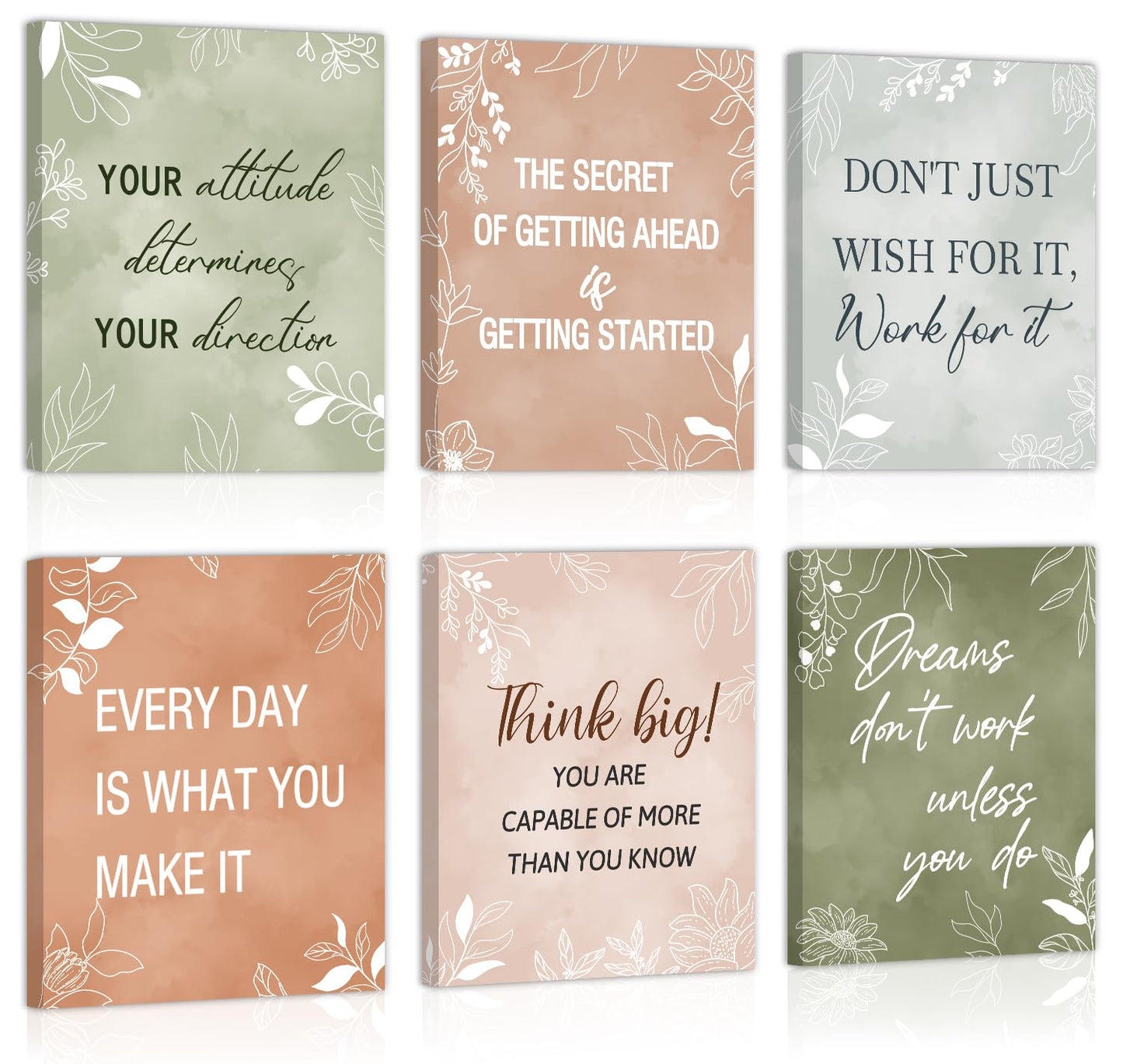 CHDITB Motivational Canvas Wall Art, Inspirational Quotes Wall Decor, Boho Botanical Artwork Uplifting Aesthetic Framed Posters, Positive Affirmation Prints For Office Bedroom Living Room Decor 8”X10”