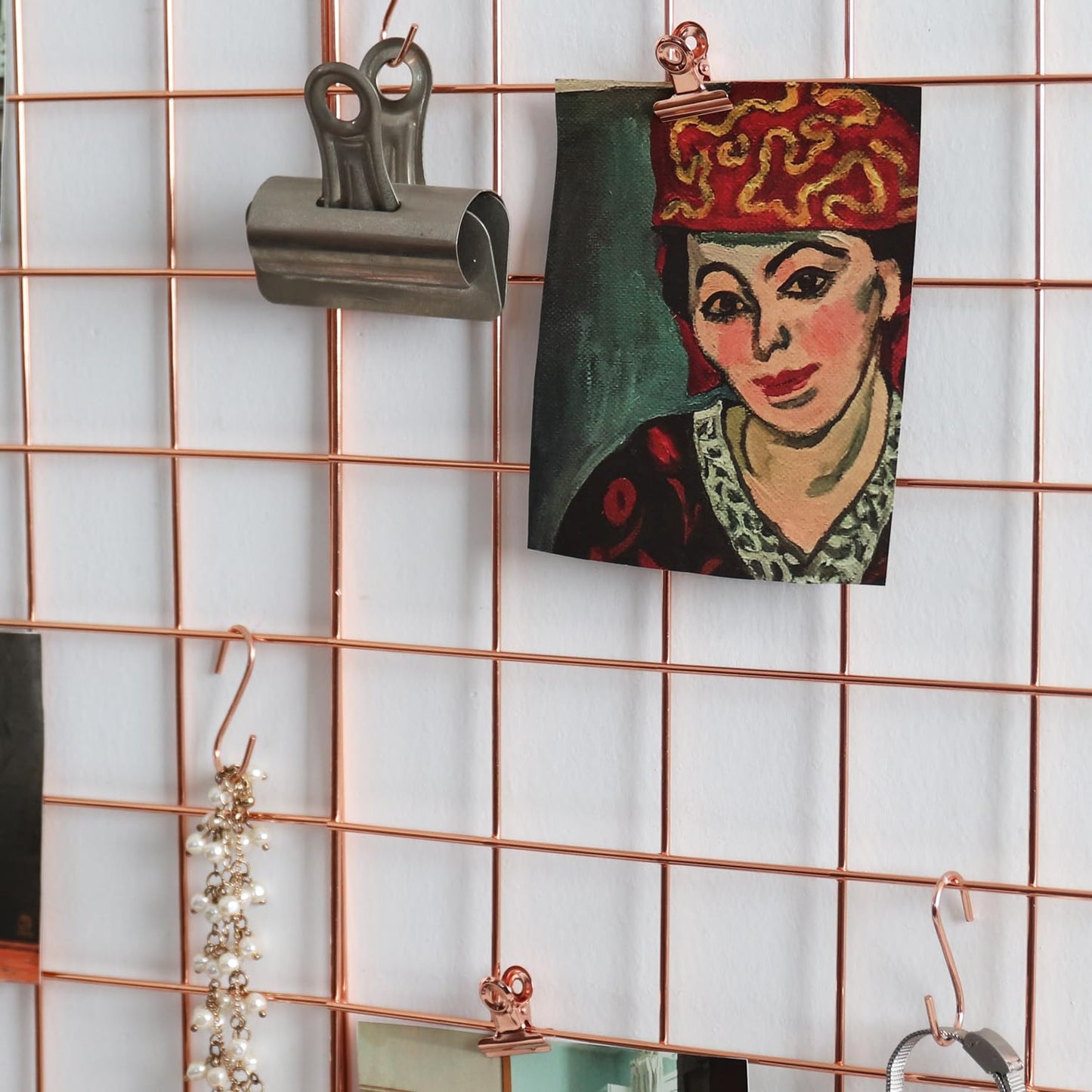 PEAUARL Metal Mesh Wall Grid Panel for Photo Display,Message Board,Size: 17.5" x 11.8",Pack of 2 (Rose Gold)