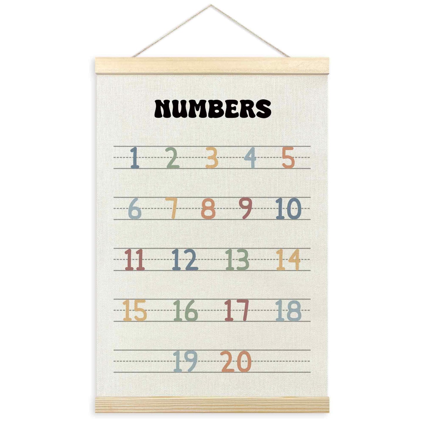 TLESKE Boho Classroom Numbers Chart 1-20 Poster Hanger Frame, Homeschool Hanging Wall Art Decor for Toddler Kids Room Nursery Playroom, Preschool Prek Learning Educational Poster Print Banner, 12x16