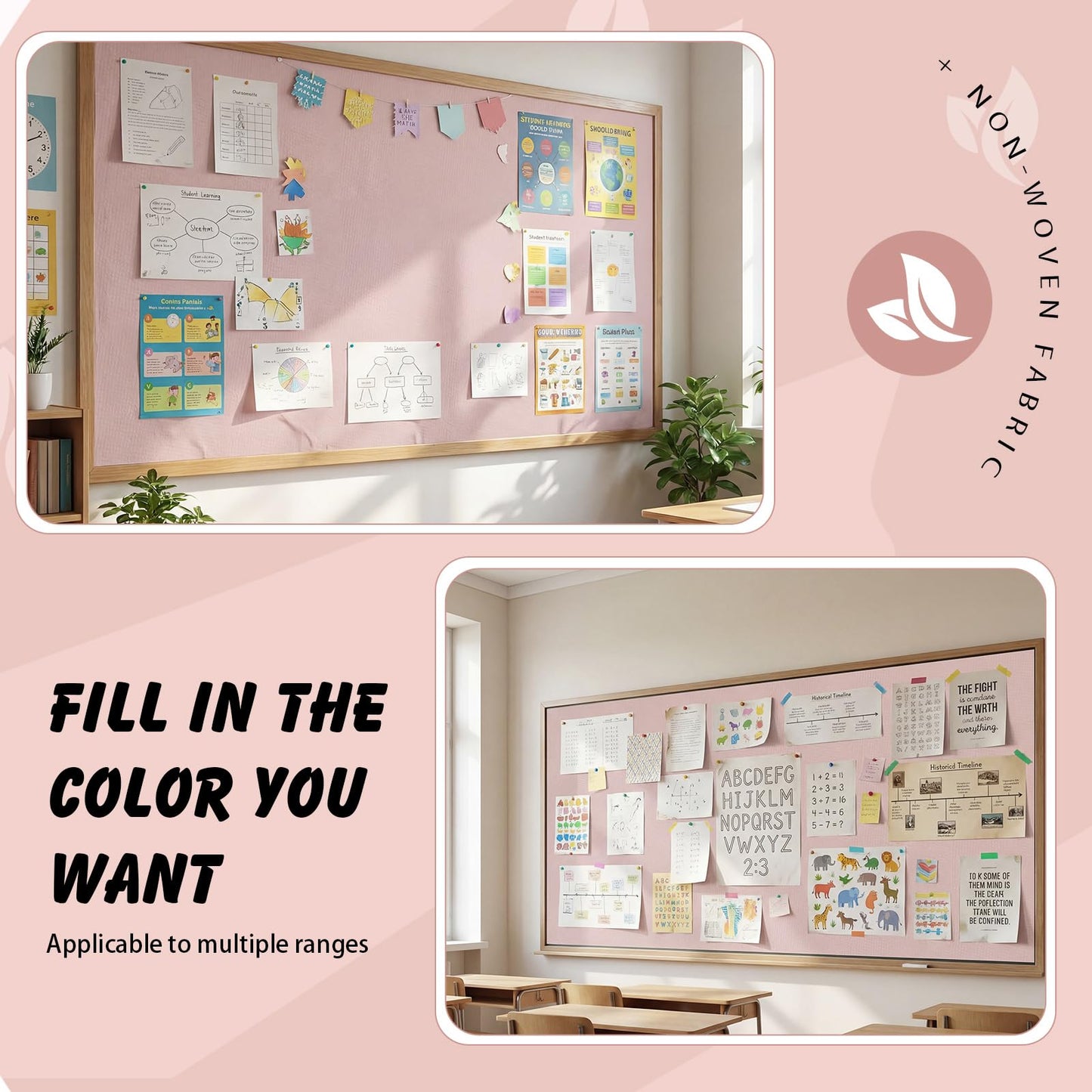 Breling 16 inch x 80 ft Fabric Bulletin Board Roll for Classroom Waterproof Non-woven Fabric Background Roll Anti-wrinkle Bulletin Board Background for Back to School Wall Decor DIY Craft(Light Mauve)