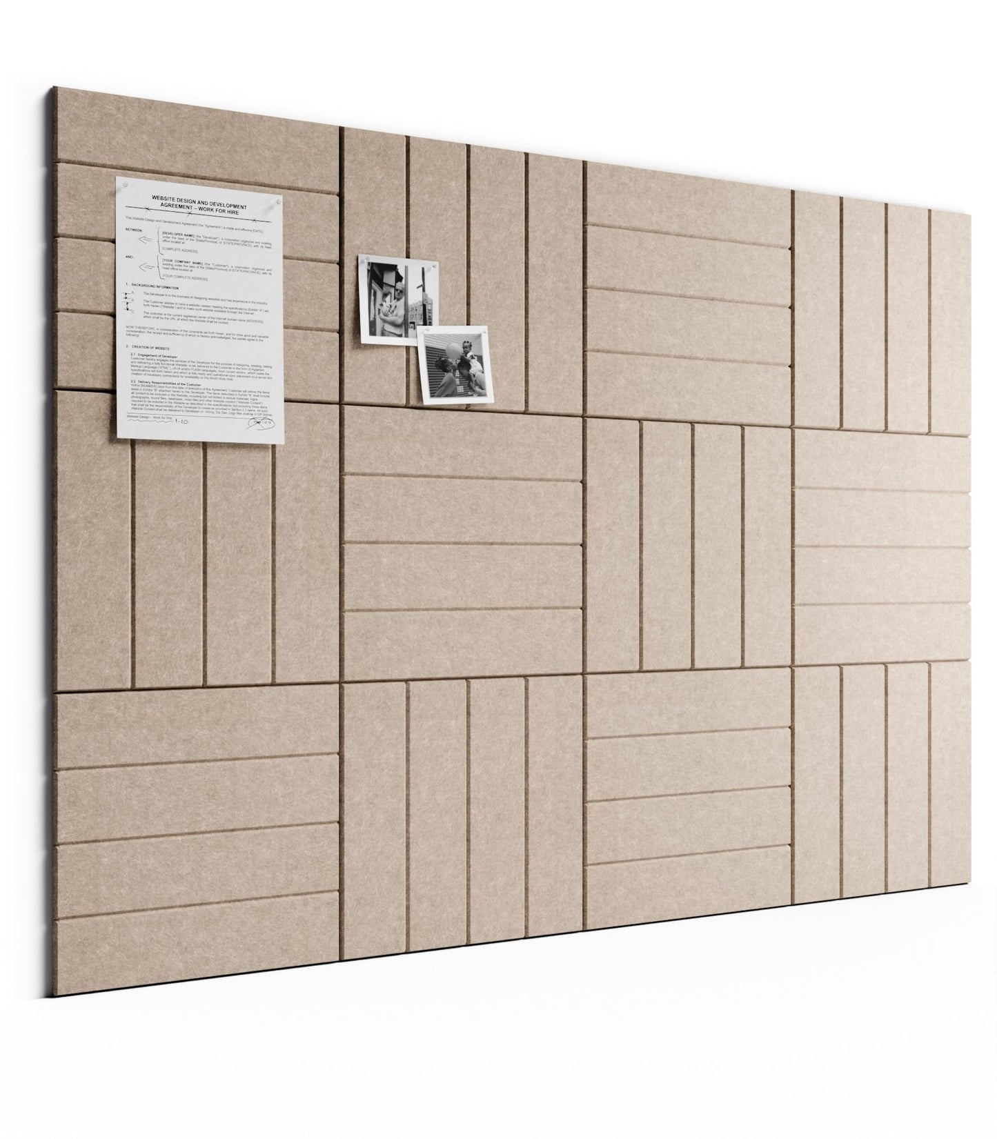 Bumusty Large Cork Board Alternative-48 x 36" Felt Bulletin Board Tiles, with 30 Pushpins, 70 Adhesive Tabs, Bold-Stripe 12-Pack, Cork Boards for Office Push Pin Board Felt Board-Taupe