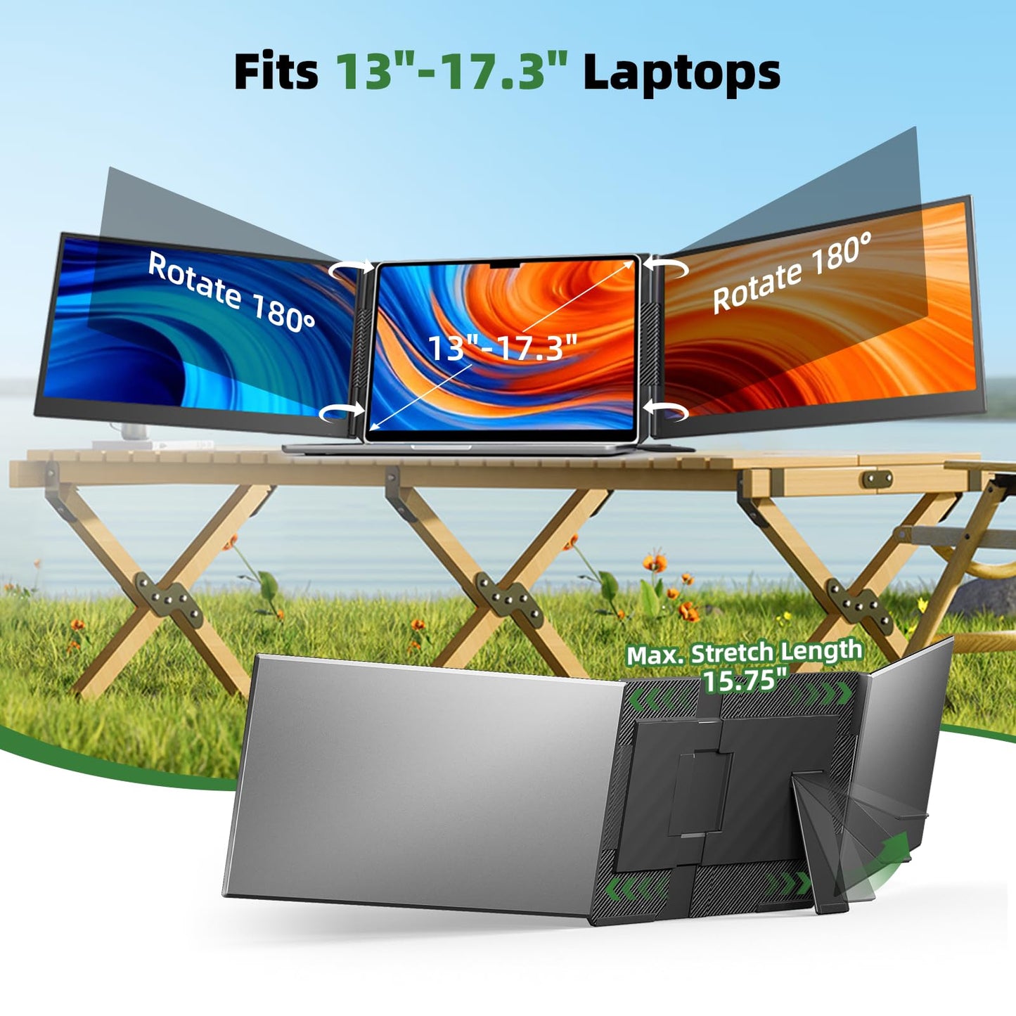 DZVW Laptop Screen Extender 15.6”, IPS Plug&Play Portable Monitor for Laptop, FHD 1080P Triple Monitor Extender, Ultra-Slim Travel Extended Screen for Business Work Study