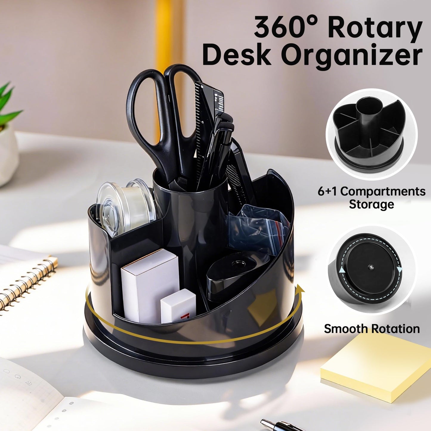 deli Office Supplies Set, 1045 Pcs-Desk Accessory Organizer Kit, Stapler Set, Rotating Multi-Functional Pen Holder, Tape Dispenser, Pens, Binder Clips, Sharpener, Scissor, Eraser, Black