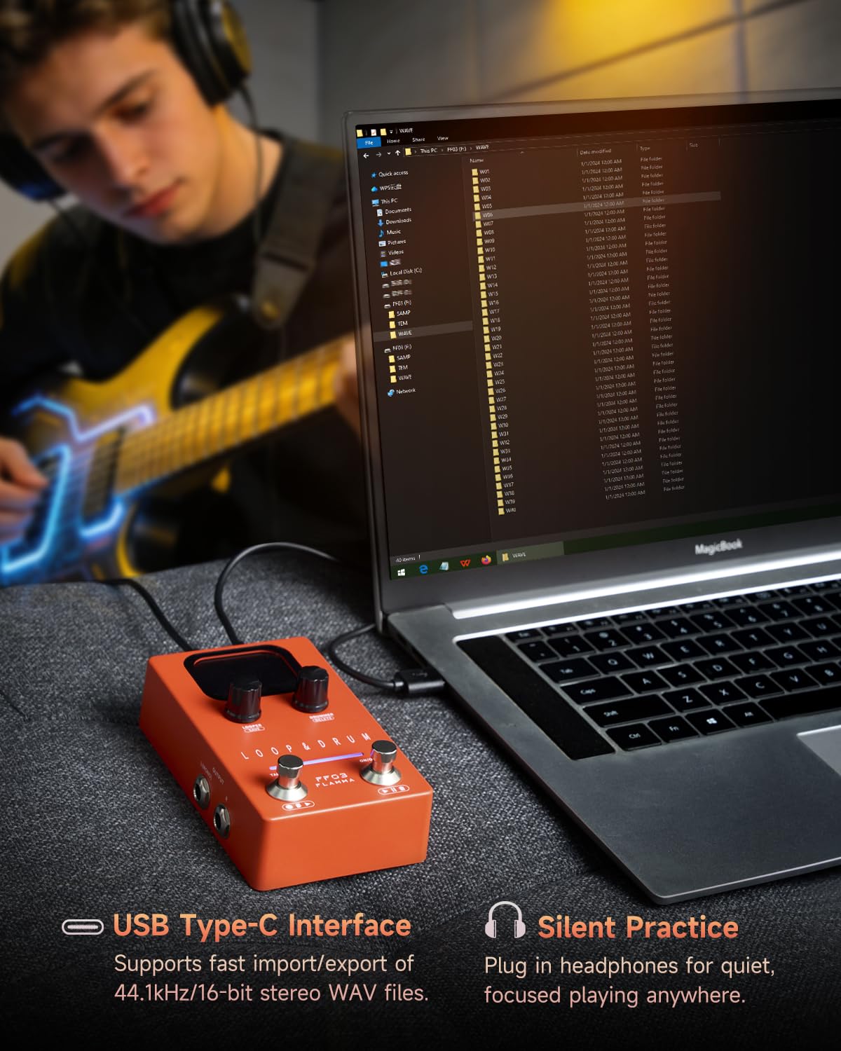 FLAMMA FF03 Looper Pedal Drum Machine, Drum Looper Guitar Pedal with LED Indicators, 160 Min Recording, 121 Drum Grooves, 40 Loop Slots, Undo/Redo, Fade Out, Sync Mode, USB & Headphone Out