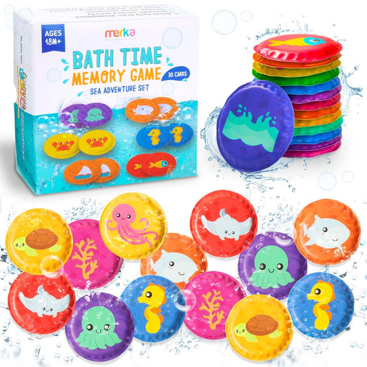 merka Bath Toys Flash Cards - 30-Pack, 2.25-Inch EVA Foam, Multicolor - Baby Bath Toys & Memory Matching Game & Bathtub Flash Cards