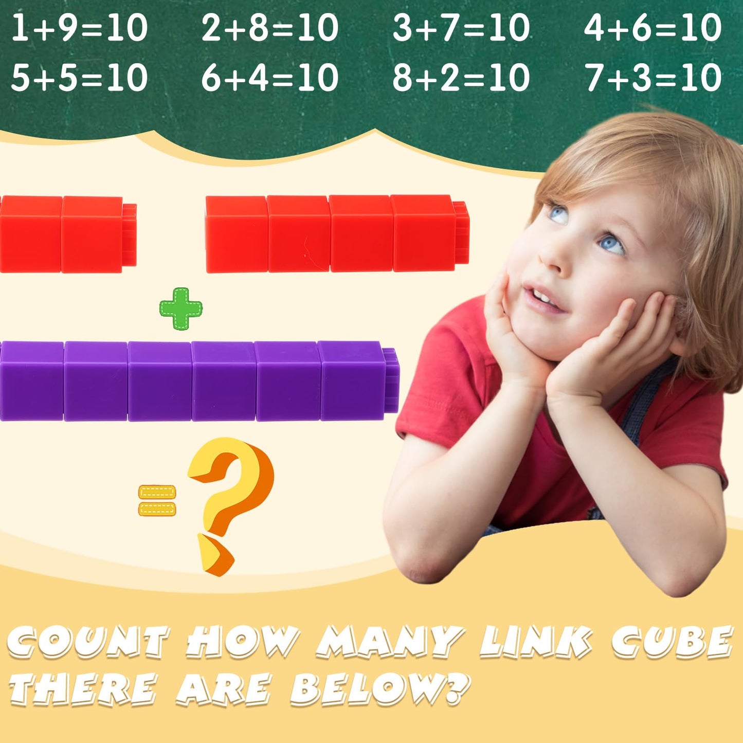 Jenaai 500 Pcs Math Learning Linking Cube with Storage Container Counting Cubes, Colorful Plastic Counting Blocks, Manipulatives Classroom Learning Supplies for Educational(Yellow)