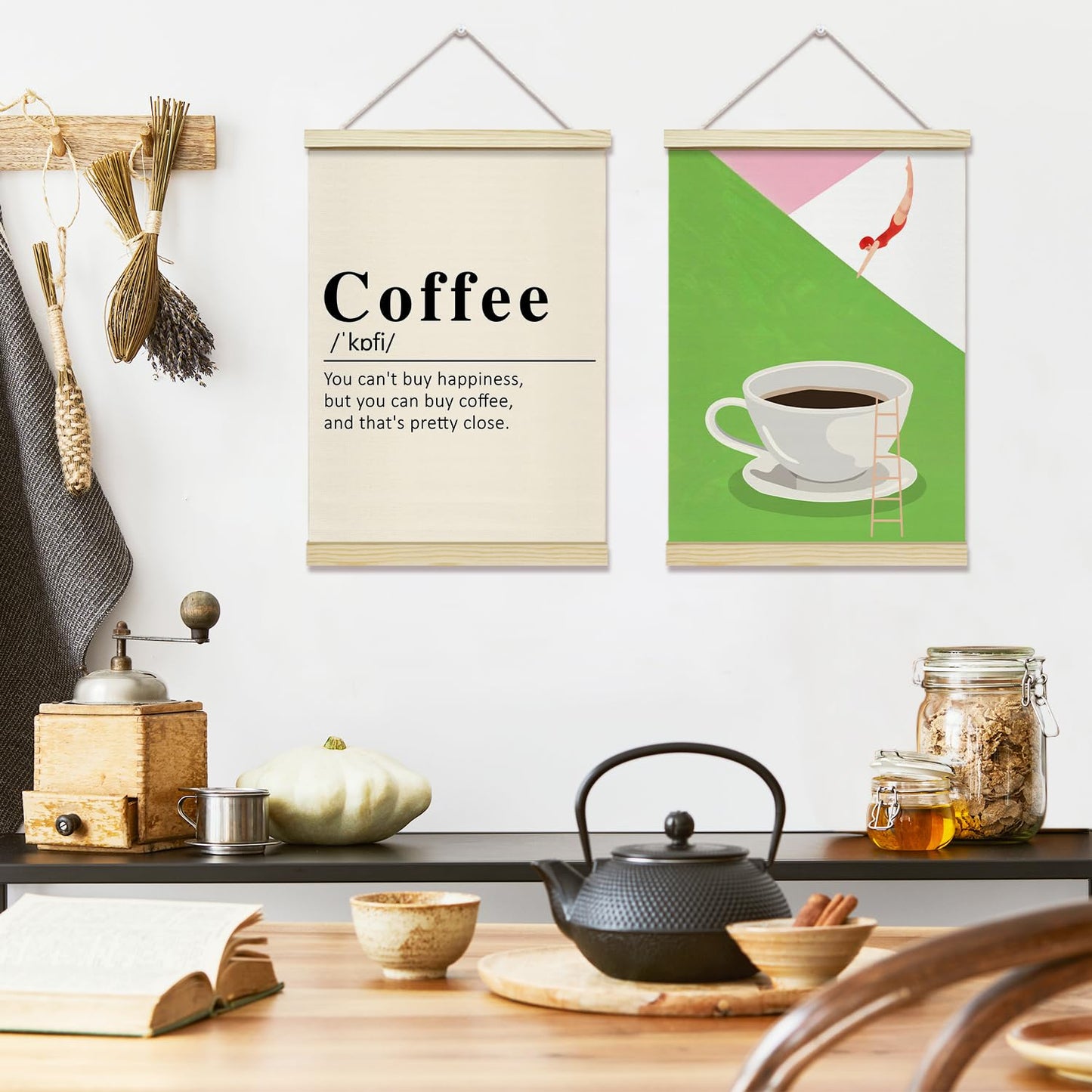 rizotus Coffee Poster Hanger Frame Set of 2, Trendy Wall Art Posters for Coffee Bar, Hanger Frame for Kitchen Office Bar Gallery Wall Decor, 12x16 Inch -B01