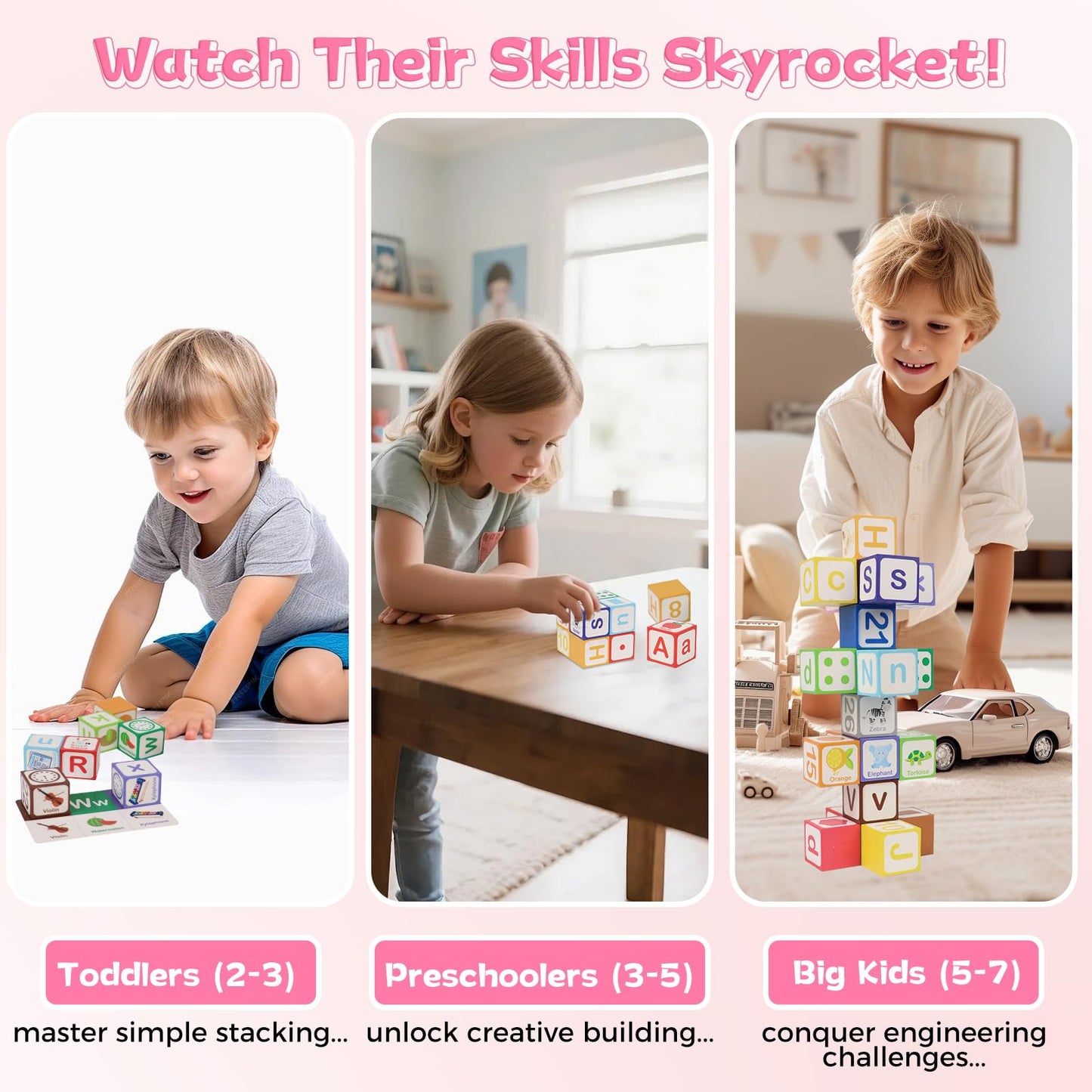 ElapseGlow Magnetic Alphabet Blocks for Toddlers 1-3, 26 PCS ABC & Number Stacking Blocks with 9 Learning Cards, Educational Montessori STEM Toys for Kids Ages 3+ ，MontessoriToys for Boys Girls Gifts