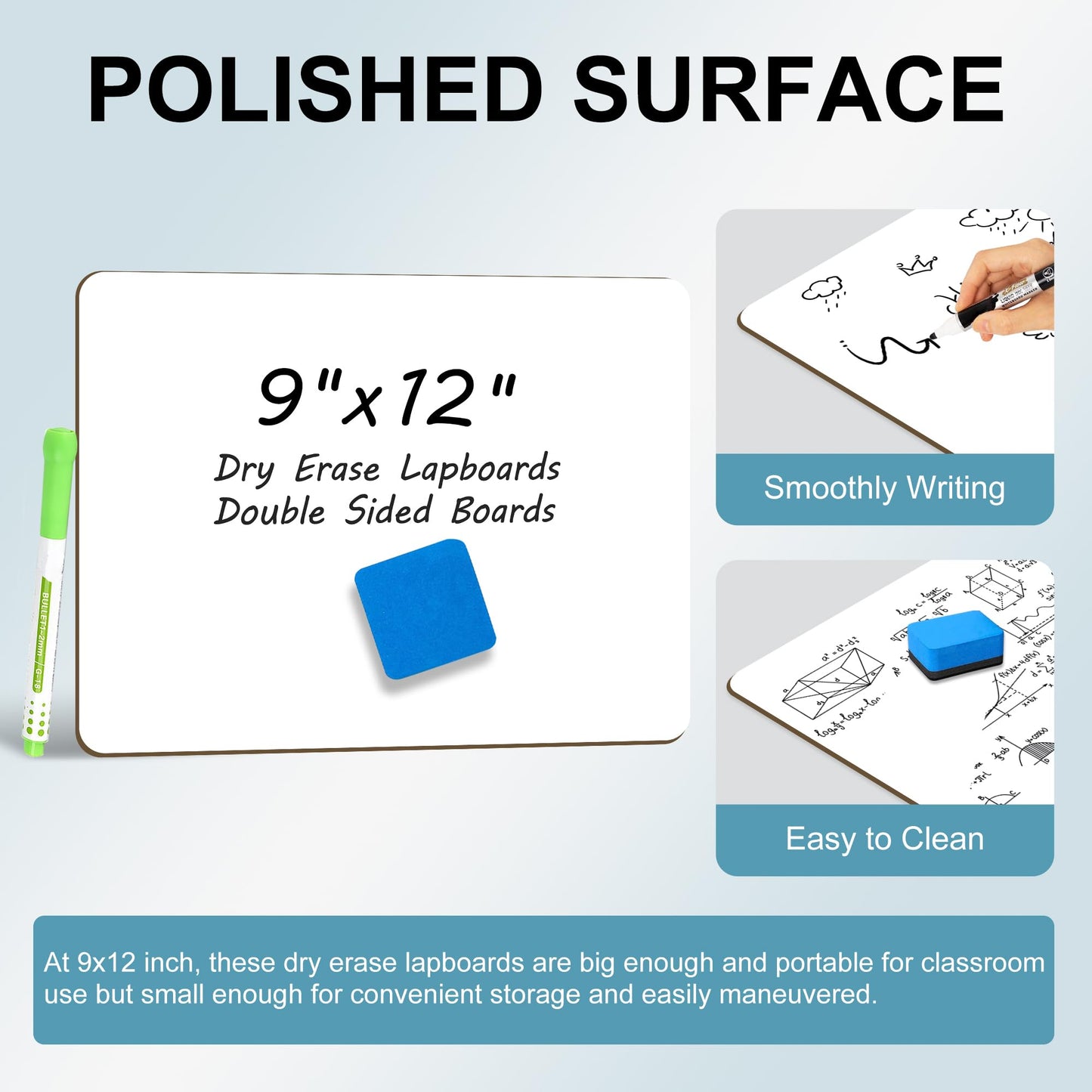 6 Pack Small White Board Dry Erase Classroom Pack Boards 9" x12” Personal Whiteboards for Teachers Lapboards Mini Whiteboard Erasers Included Colors pens