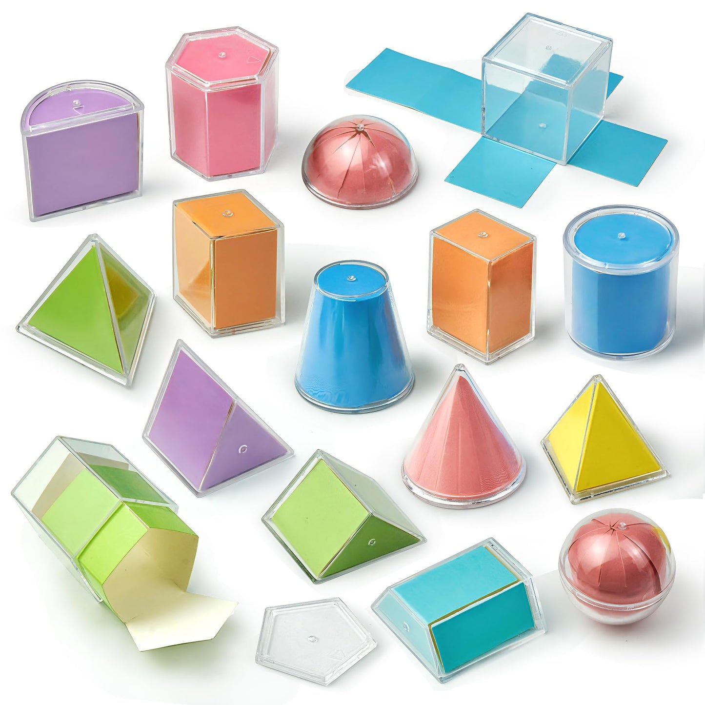 TOMMYHOME Geometric Shapes Manipulatives, 16pc Geometric Solids Set Folding Demonstrator Manipulatives for School Teaching Math, Classroom Must Haves, Homeschool Math Teaching Supplies (16 PCS)