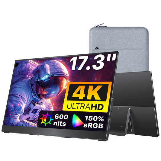 cocopar Portable Monitor 17.3 Inch 4K UHD 60Hz 150% sRGB Travel Monitor with Speaker HDMI USB-C Second Screen for Laptop MacBook Surface PC Xbox PS4/5, VESA Mountable, with Kickstand