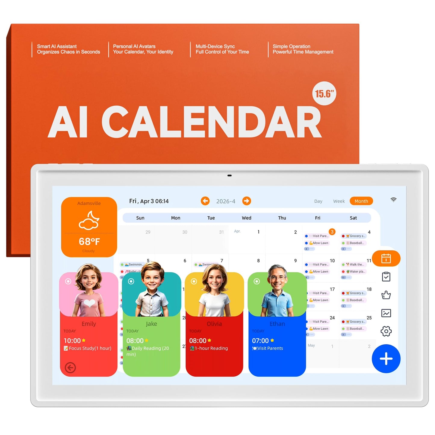 Pastigio Digital Calendar, 15.6'' Wall Touch Screen Planner, No Subscription, Smart AI Family Electronic Calendar, Chore Chart with Tasks Rewards for Kids, Digital Photo Frame, Wall & Desk Mountable