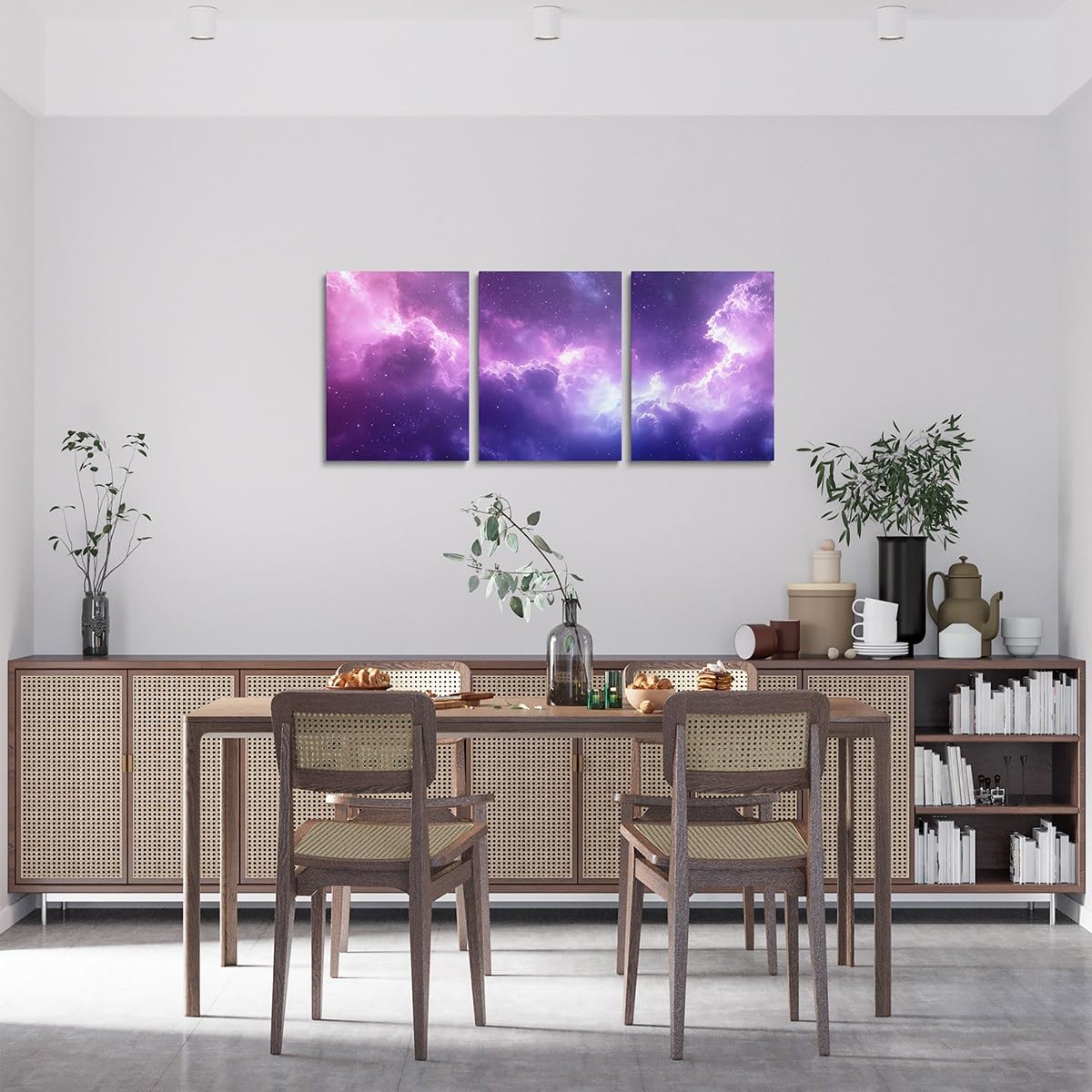 Feelyou Purple Galaxy 3 Piece Canvas Wall Art for Living Room Bedroom 3D Printed Space Wall Art for Home Decor Dreamy Nebula Office Decor Artwork Outer Space Picture Painting Posters