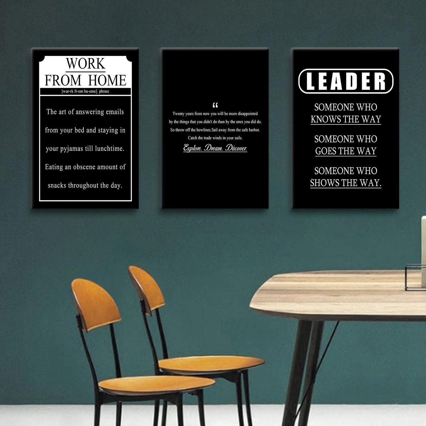 YSPCSUN Triptych Wall Decor Inspirational Posters for Office, Black White Work from Home Leader Quote 3 Panel Canvas Prints for Home Office Dorm Workspace, 48x24 Inch Display