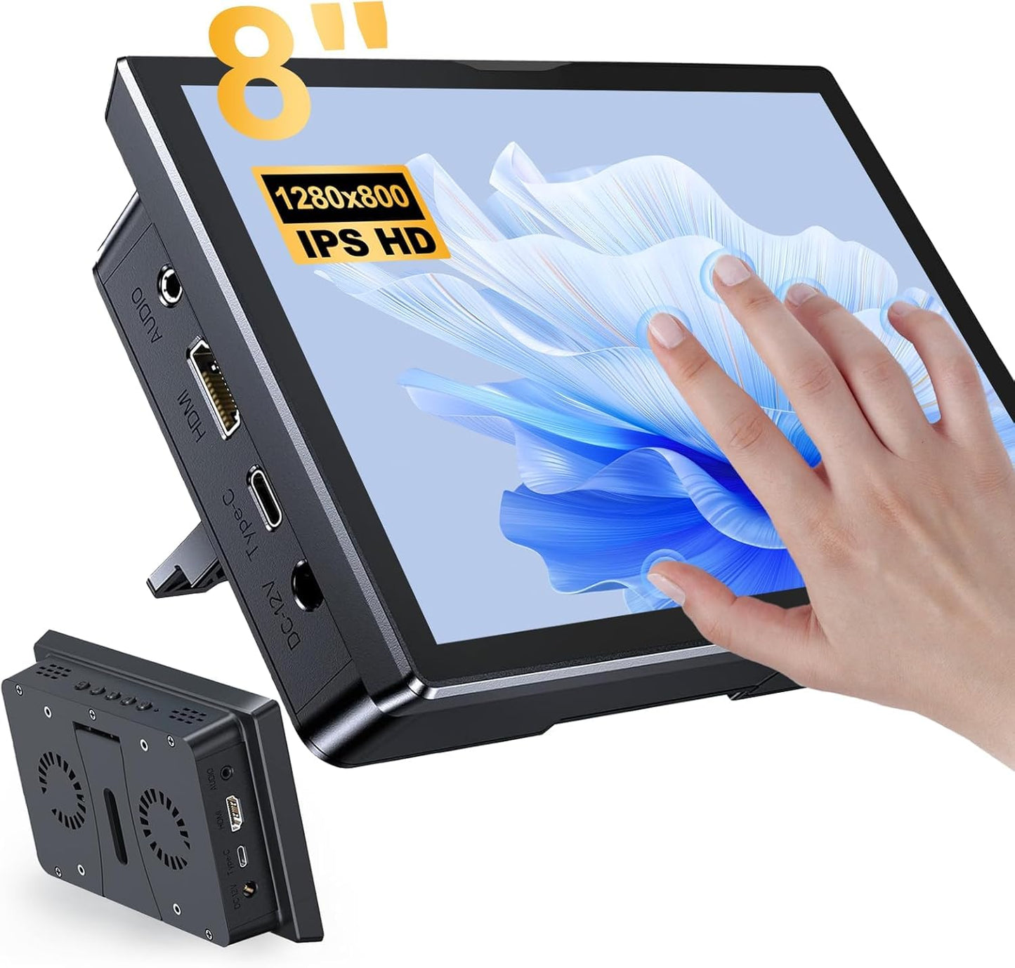 JUNEBOX 8 Inch Touchscreen for Raspberry Pi,5-Point 1280 * 800 IPS Touchscreen Portable Monitor with HDMI Interface Dual-Speaker for Raspberry Pi 5/4B/3B+/3B/B+ Jetson Nano Win11/10/8/7 (Inky)