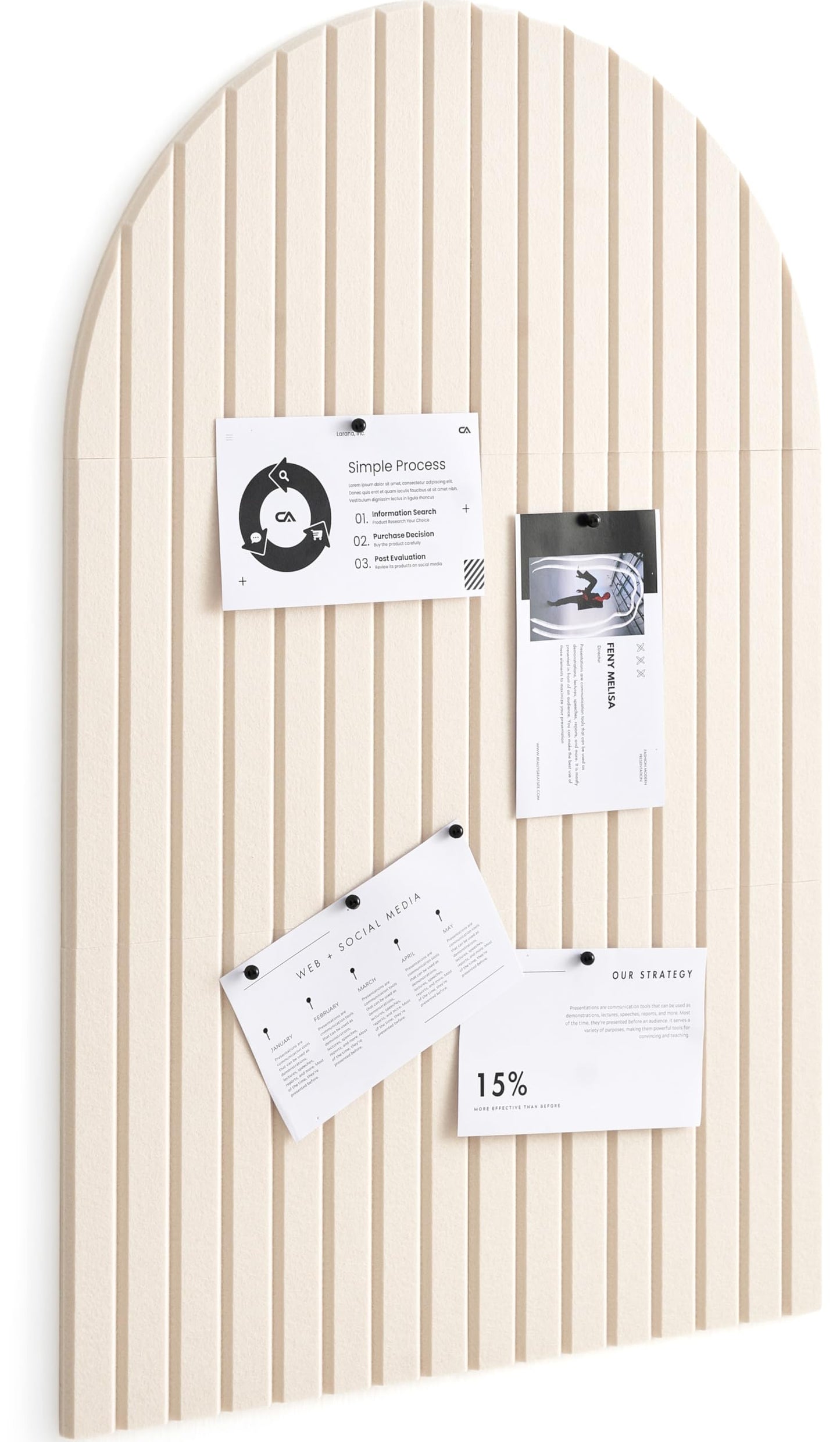 VIVELDA Large Felt Bulletin Board Arched 35" x 24" - Cork Board Alternative for Wall, 6 Felt Tiles with 32 Adhesive Tabs, Stylish Pin Board for Home Office, Bedroom & Classroom (Linen)