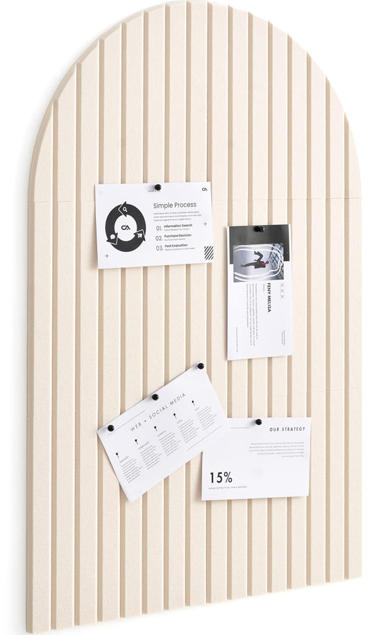 VIVELDA Large Felt Bulletin Board Arched 35" x 24" - Cork Board Alternative for Wall, 6 Felt Tiles with 32 Adhesive Tabs, Stylish Pin Board for Home Office, Bedroom & Classroom (Linen)