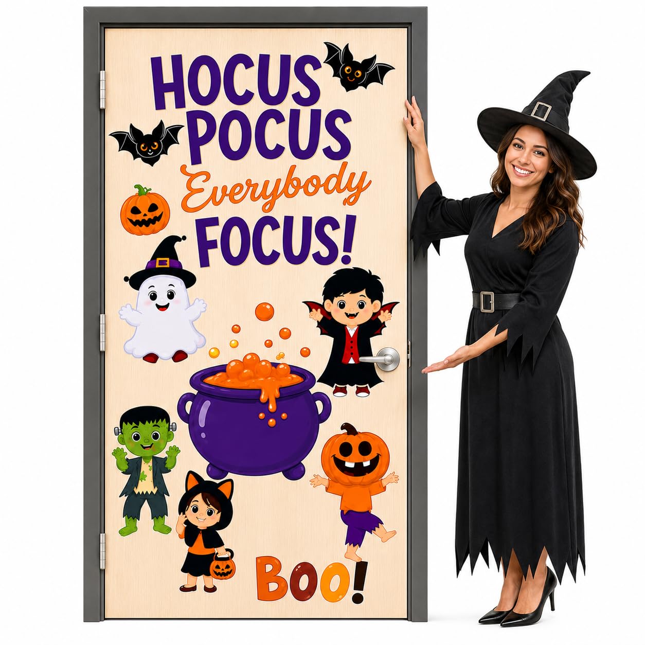 Hello Hallway Classroom Door Decorations for Teachers, Halloween Theme | Reusable Peel & Stick Classroom Door Decor Kit | Preschool, Pre-K & Kindergarten Classroom Decor | Teacher Supplies