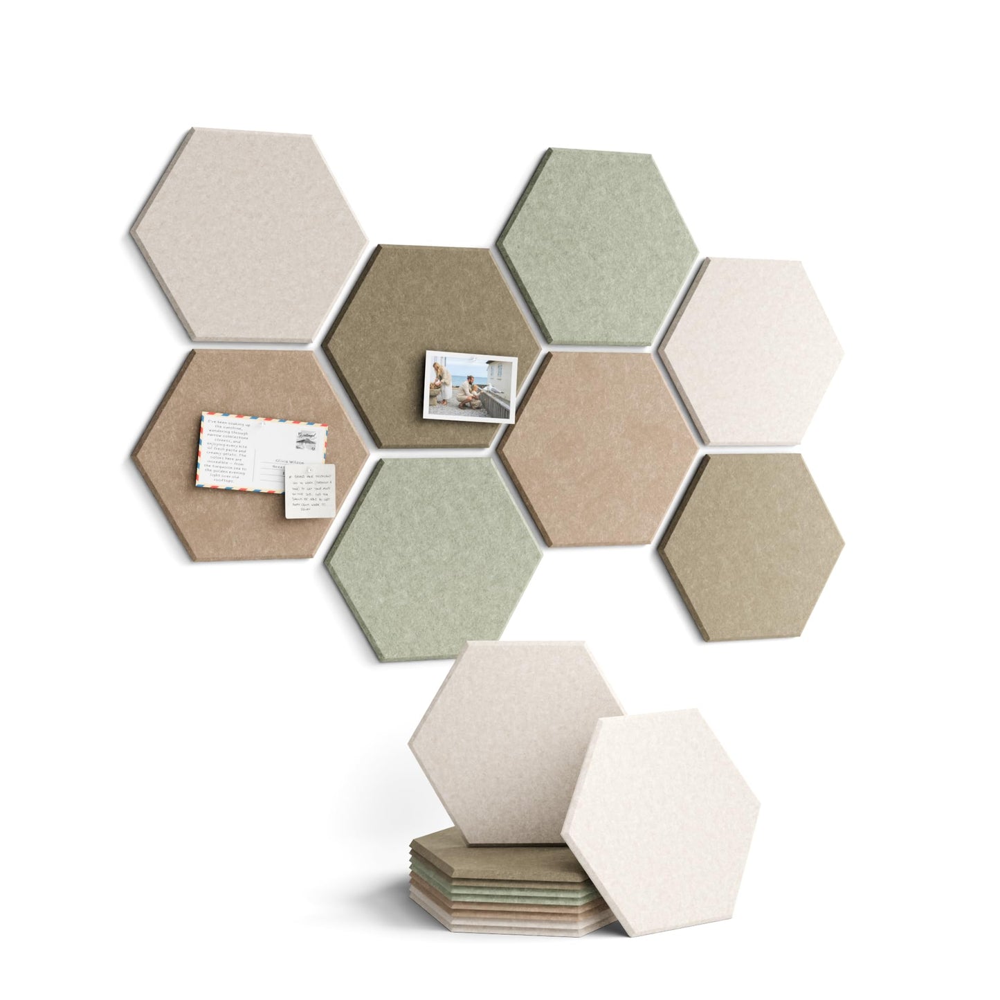 Fluxynara Hexagon Cork Board Alternative for Walls Decor-8-Pack Felt Bulletin Board Tiles,with 30 Pushpins,50 Adhesive Tabs for Office,Classrooms & Home Pin Board Felt Board-Linen Dusk