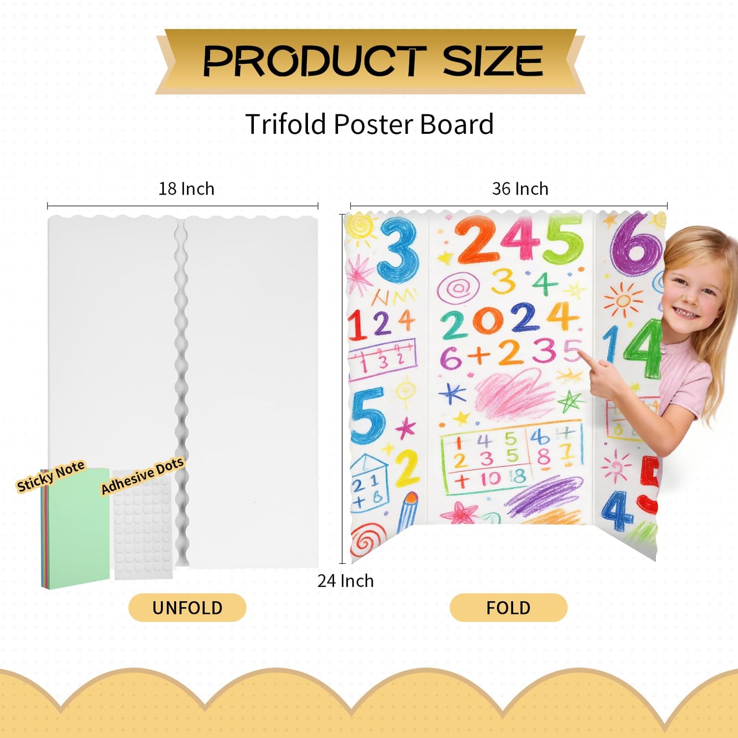 30 Pack 24" x 36" White Trifold Poster Board Bulk, Corrugated Foldable Tri-fold Display Board for Science Fair, School Projects, Presentations, Art, Business & Classroom Supplies