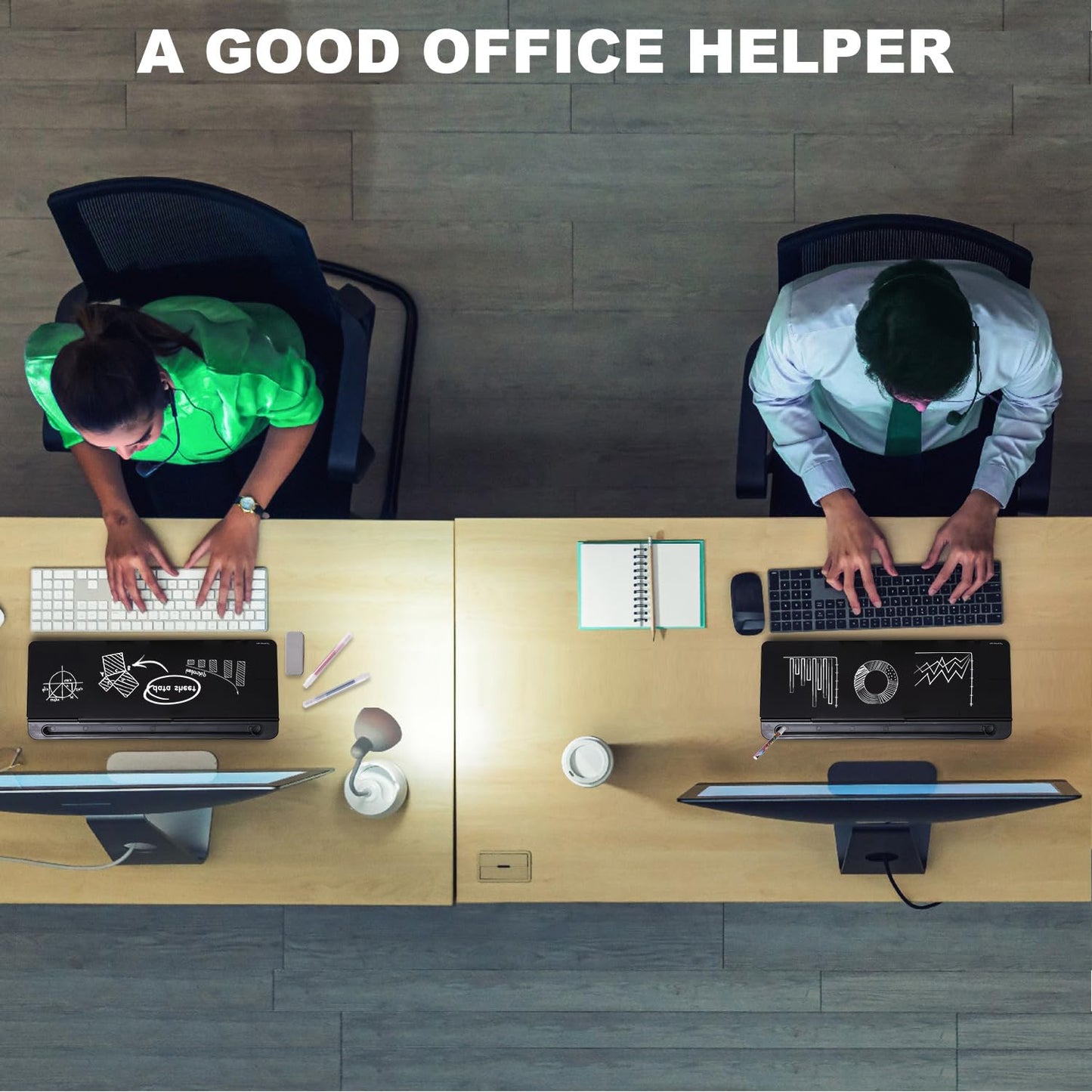 TSJ OFFICE Desktop Whiteboard Dry-Erase-Board - Computer Keyboard Stand White Board Surface Pad with Drawer, Desk Organizers with Accessories for Office, Home, School Supplies - Complete Black