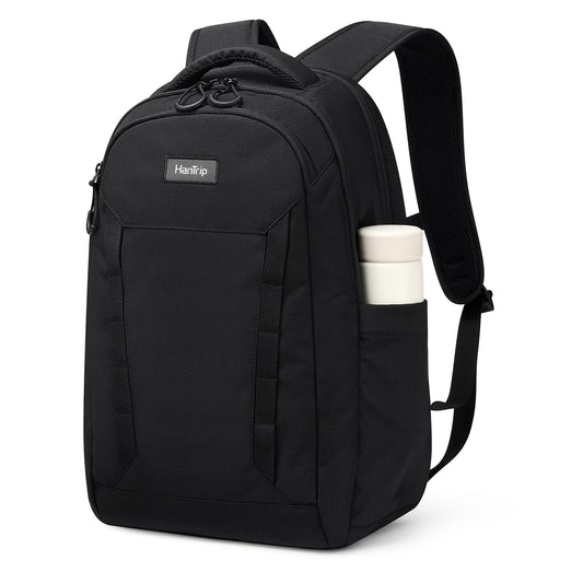 HanTrip Travel Laptop Backpack Carry On, 18 Inch Large Work Backpack School Book Bags, Light Water Resistant Backpacks for Women Men with Luggage Strap Water Bottle Pocket Chest Strap, Black