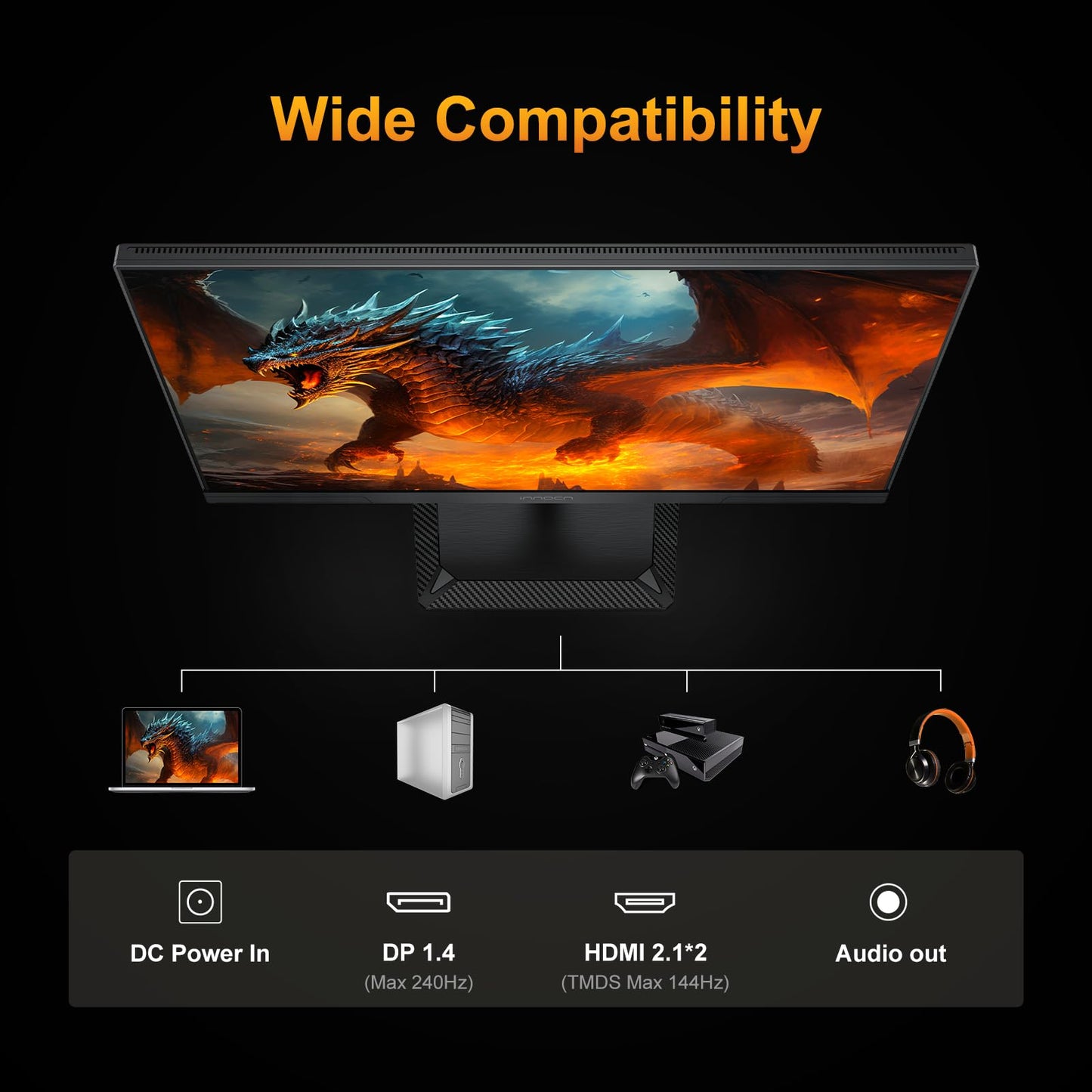 INNOCN 24.5" 2K QHD 2560 x 1440P 240Hz Monitor, Gaming Console Ready, Mini-LED Precisely Local Dimming, Monitor for Mac, HDMI 2.1, DP 1.4, Height Pivot Adjustable Stand, Black - 25M2S