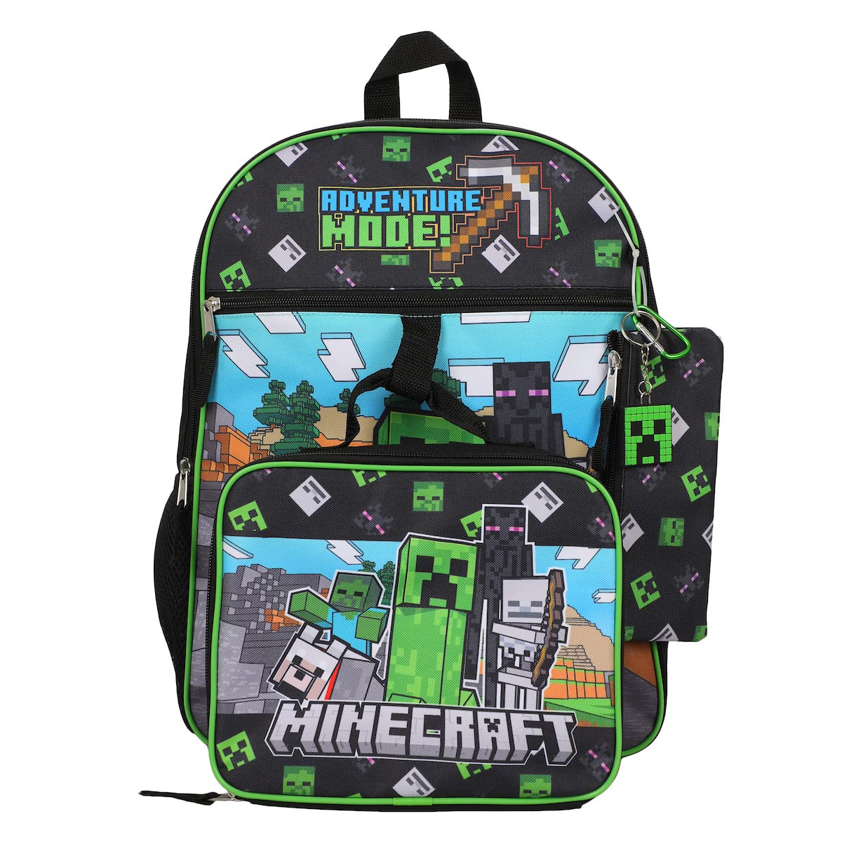 BIOWORLD Unisex Minecraft Adventure Mode 5-Piece Backpack set (Little Kid/Big Kid), Green, One size