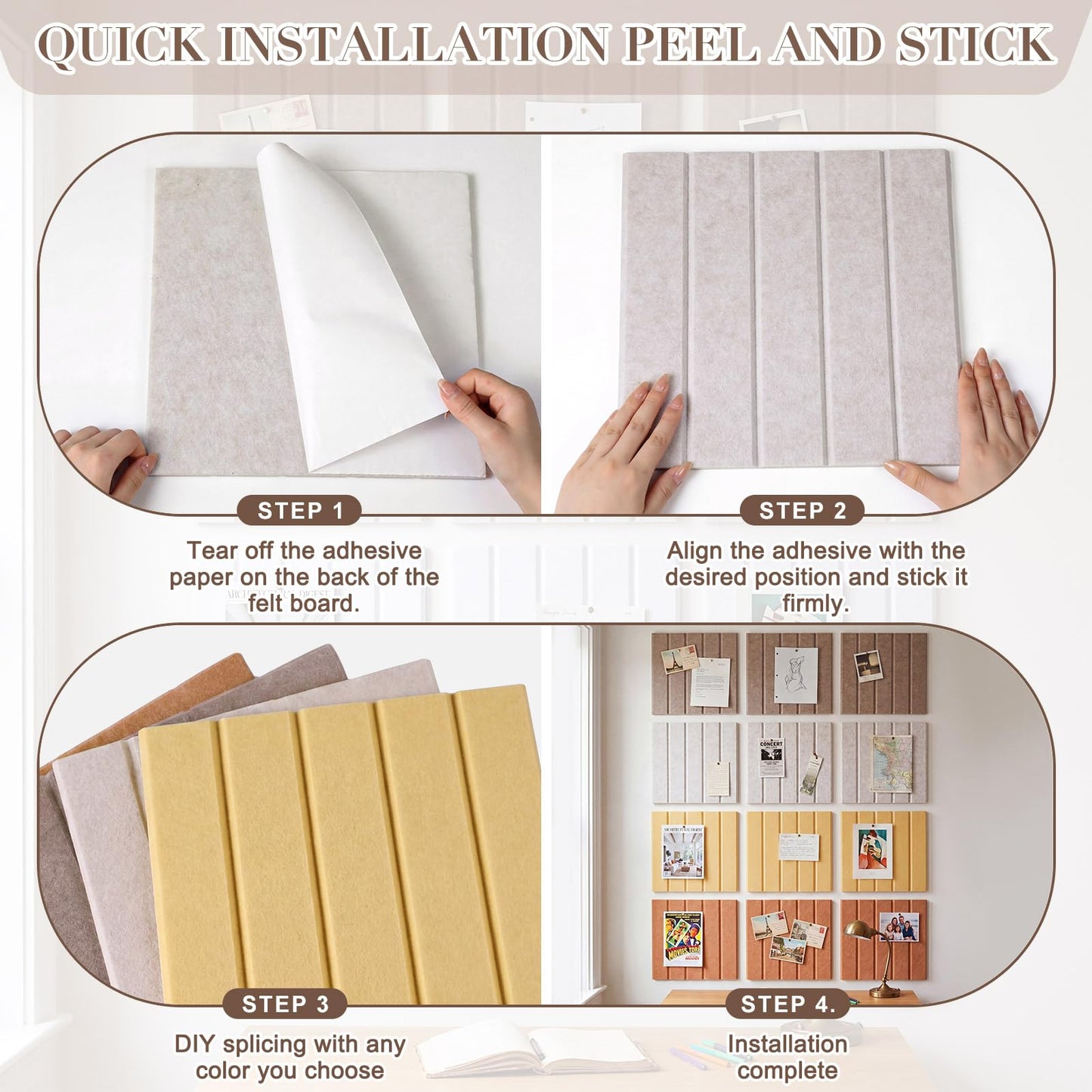 Chicplaid Large Felt Bulletin Board 48" x 36", Cork Board Alternative for Walls, 12 Pack Felt Wall Tiles with Self- Adhesive, Decorative Cork Boards Pin Bulletin Boards for Home Farmhouse Room Decor