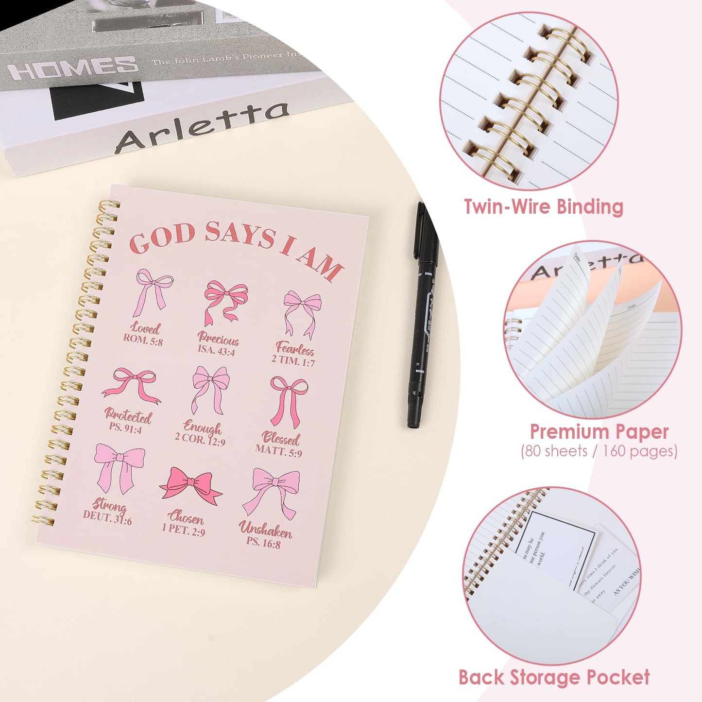 Gorsbark Bible Journaling Kit for Women, Bible Study Supplies Set with No Bleed Highlighters, Pens, Tabs, Notebook, Pencil Case, Christian Gifts for Women, Beginners, Students, Bible Study kit (Pink)