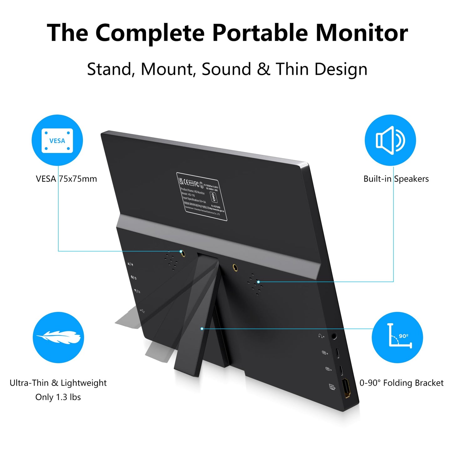 Thinlerain 11.6 Inch Portable Monitor Touchscreen, 10-Point Touch Screen Monitor Travel Screen with Kickstand & Speaker, HDMI USB C External Display for Laptop, PC, Phone