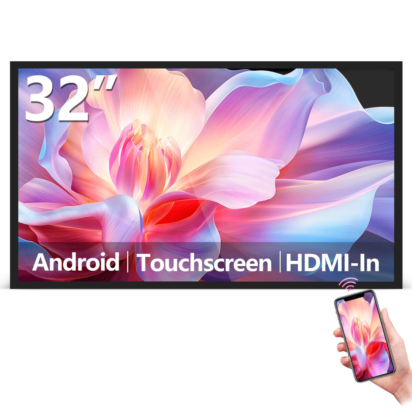 32" Capacitive Touchscreen Industrial Monitor, 500Nits High Brightness Digital Signage Display for Advertising, Reverse Control Laptop, Wireless Screen Mirroring, Built-in Speakers, USB, HDMI Ports
